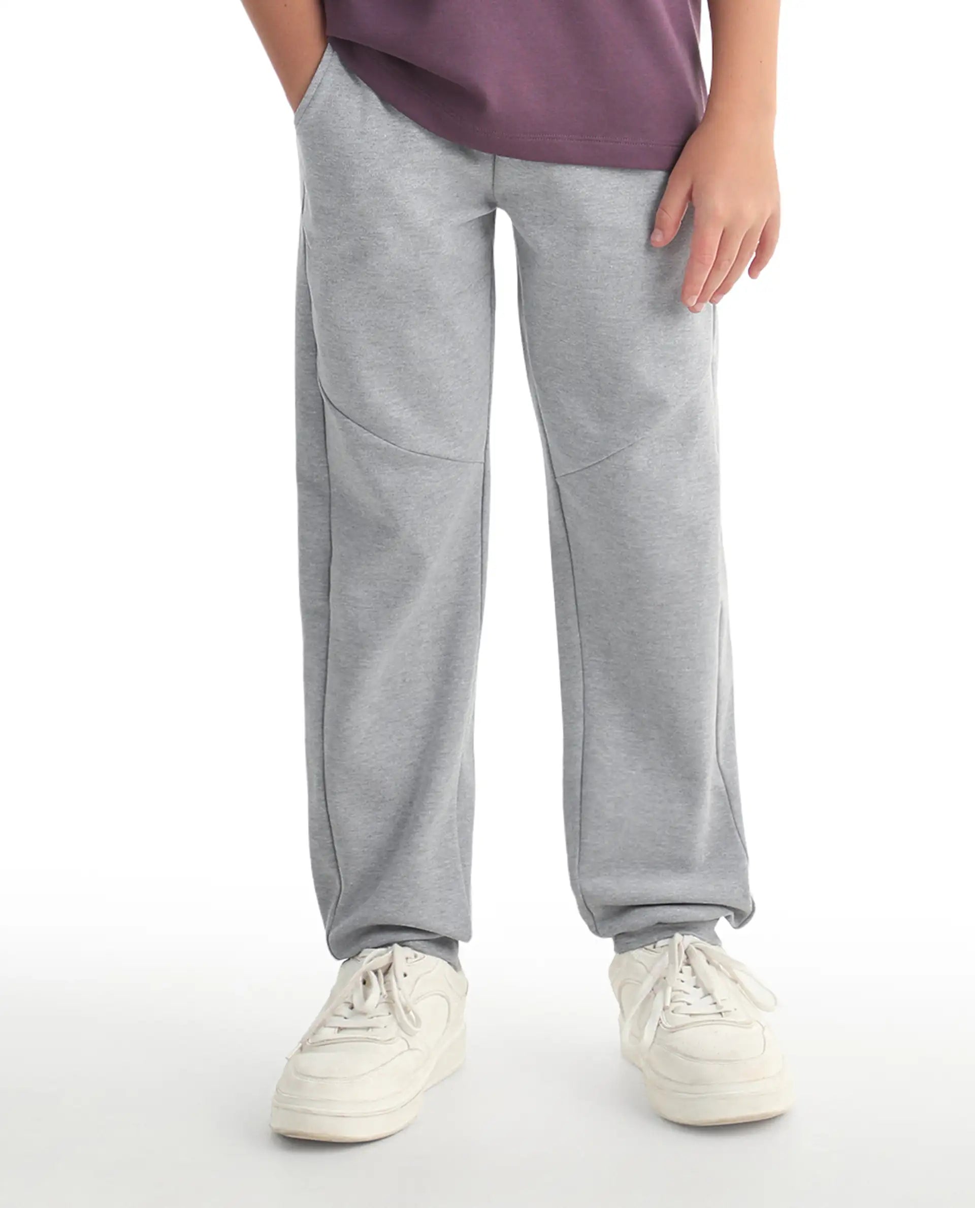 Rare Ones Kids Gwen Melange Grey Cotton Blend Fabric Drawstring Closure Cut & Sew Jogger Fit Track Pant