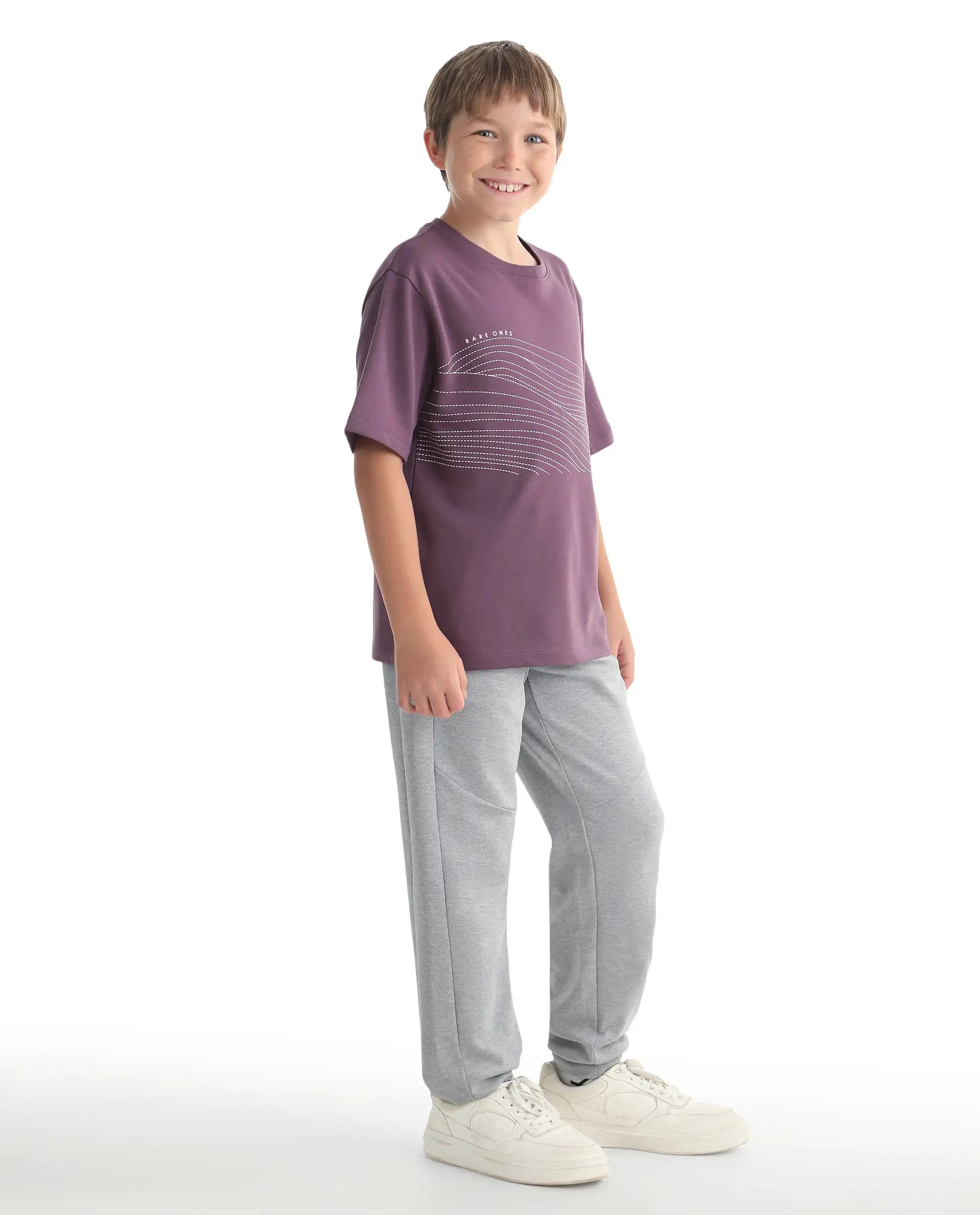 Rare Ones Kids Gwen Melange Grey Cotton Blend Fabric Drawstring Closure Cut & Sew Jogger Fit Track Pant