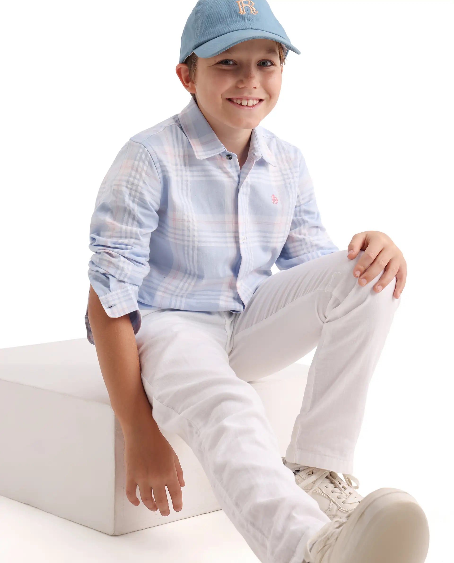 Rare Ones Kids Dov Light Blue Cotton Fabric Button Closure Regular Fit Shirt