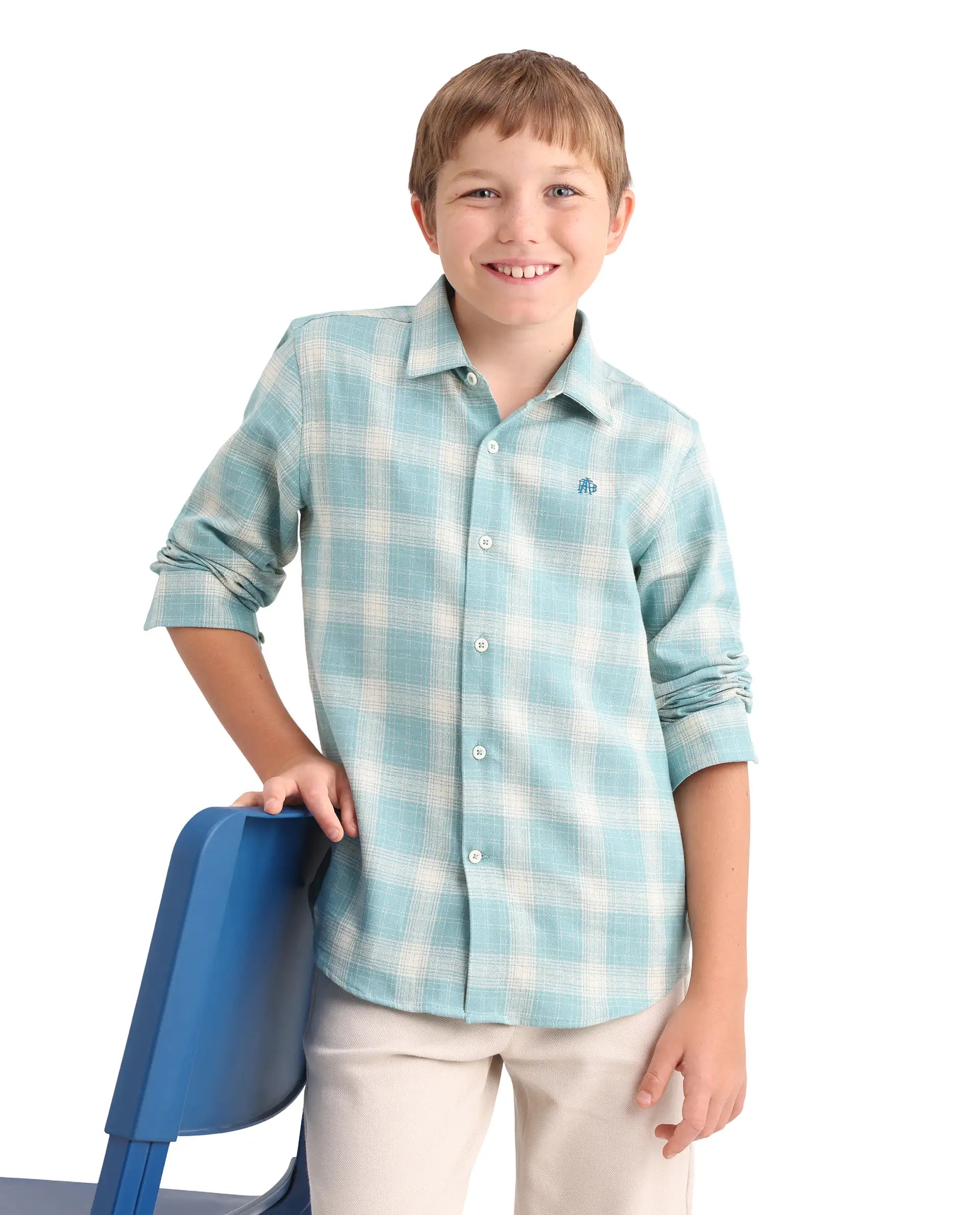 Rare Ones Kids Laken Light Green Cotton Fabric Button Closure Regular Fit Shirt