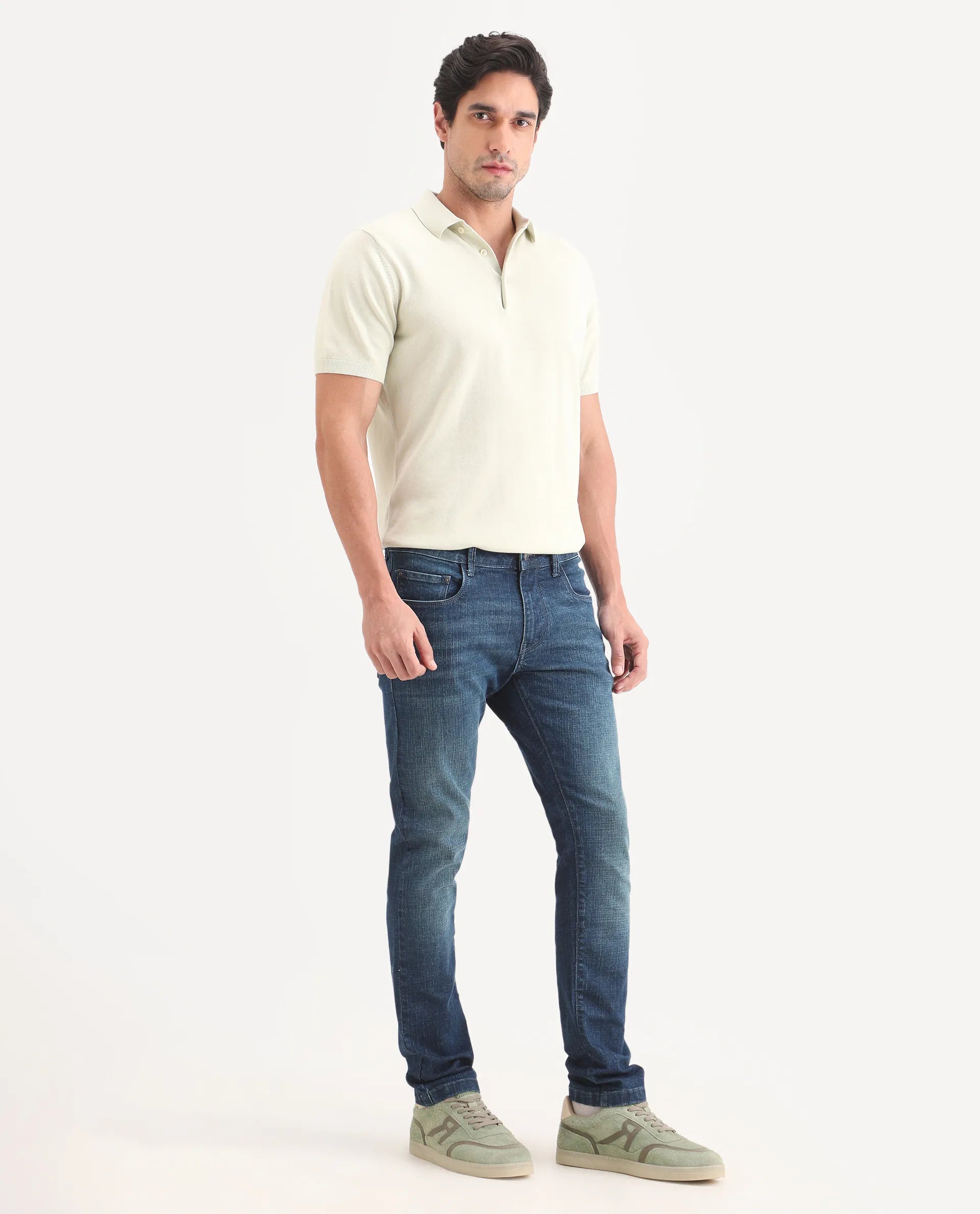 Rare Rabbit Men's Axel H Blue Cotton Blend Hawk Slim Fit Plain Jeans