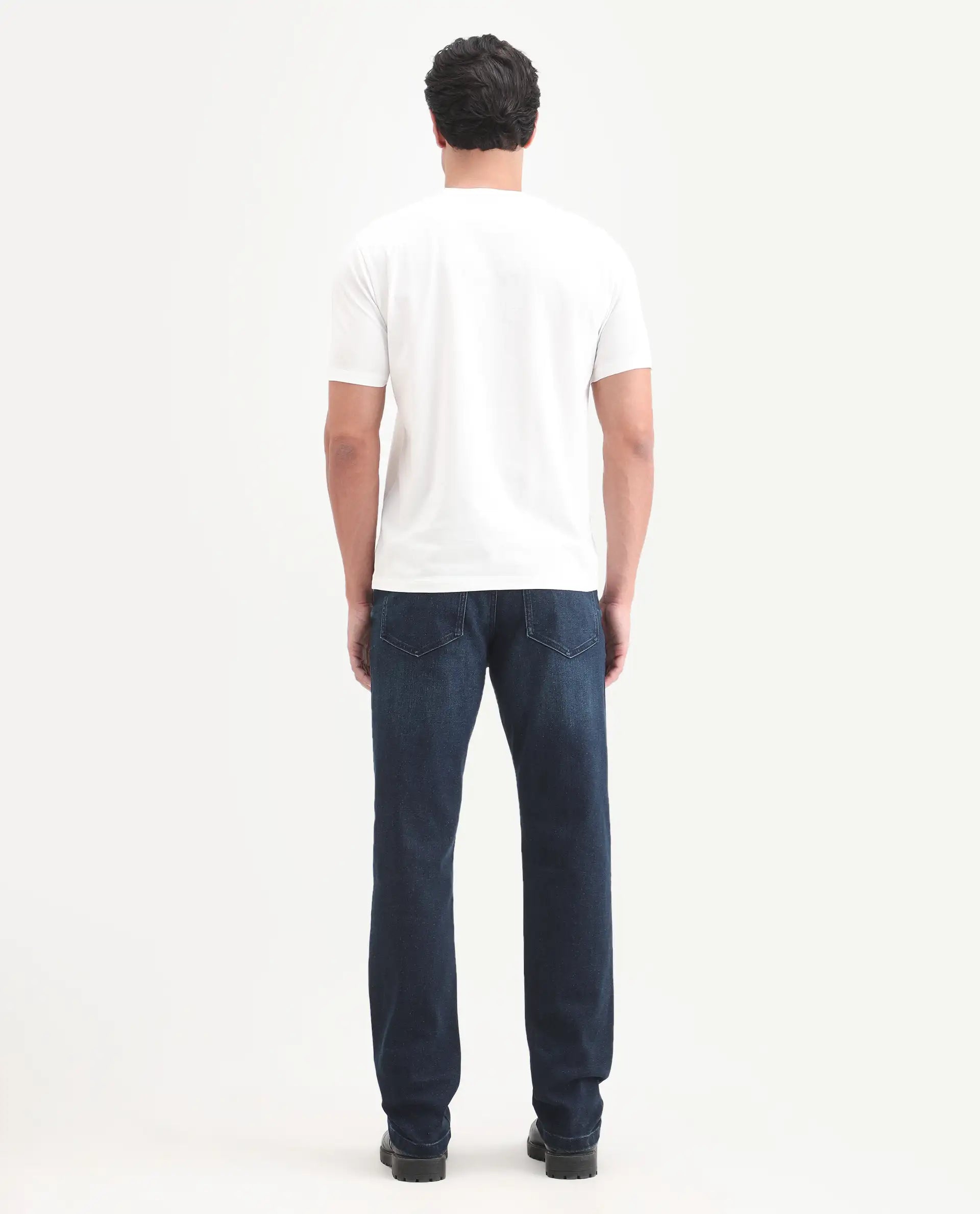 Rare Rabbit Men's Evolve 26 Dark Navy Cotton Blend Morris Regular Fit Plain Jeans