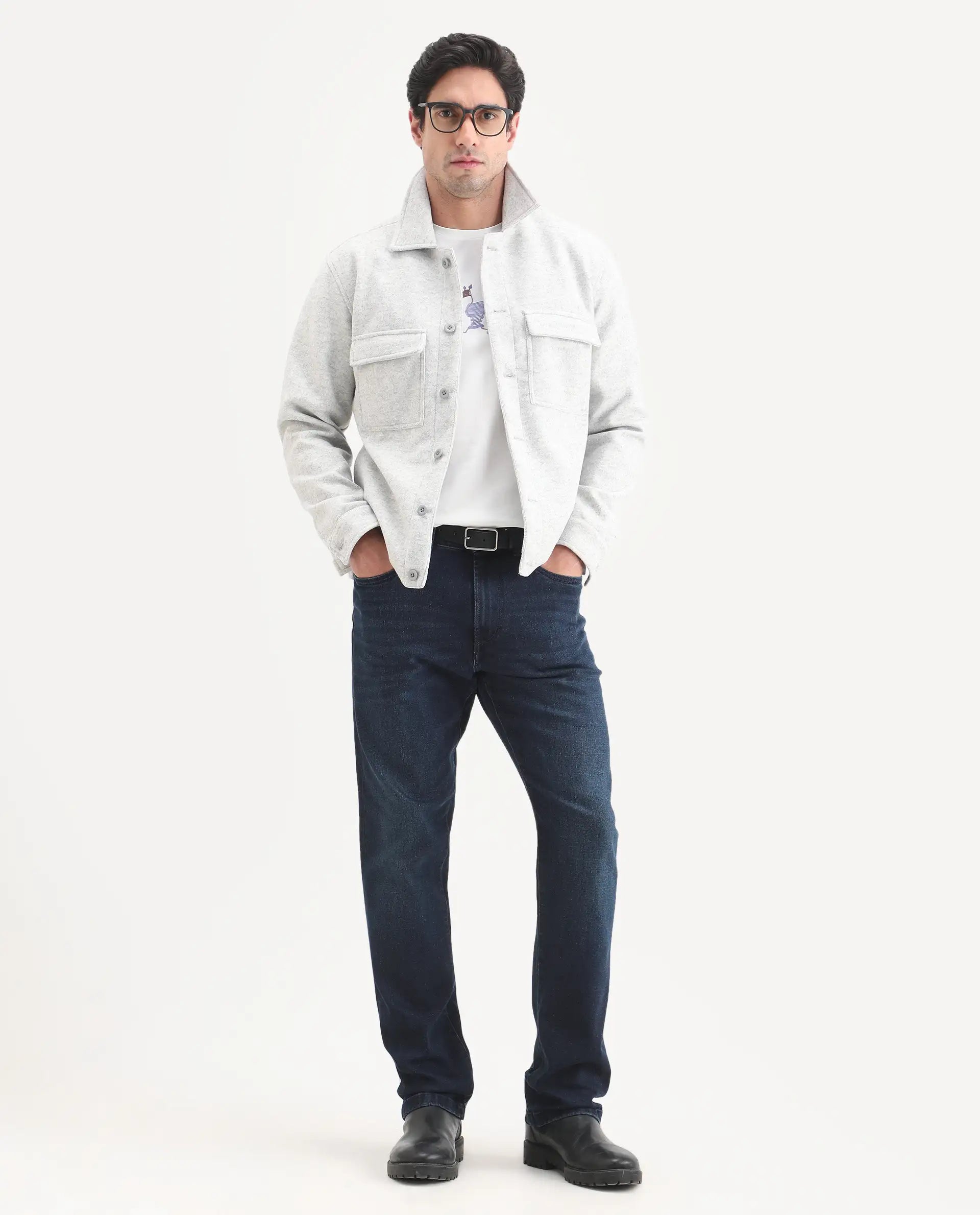 Rare Rabbit Men's Evolve 26 Dark Navy Cotton Blend Morris Regular Fit Plain Jeans