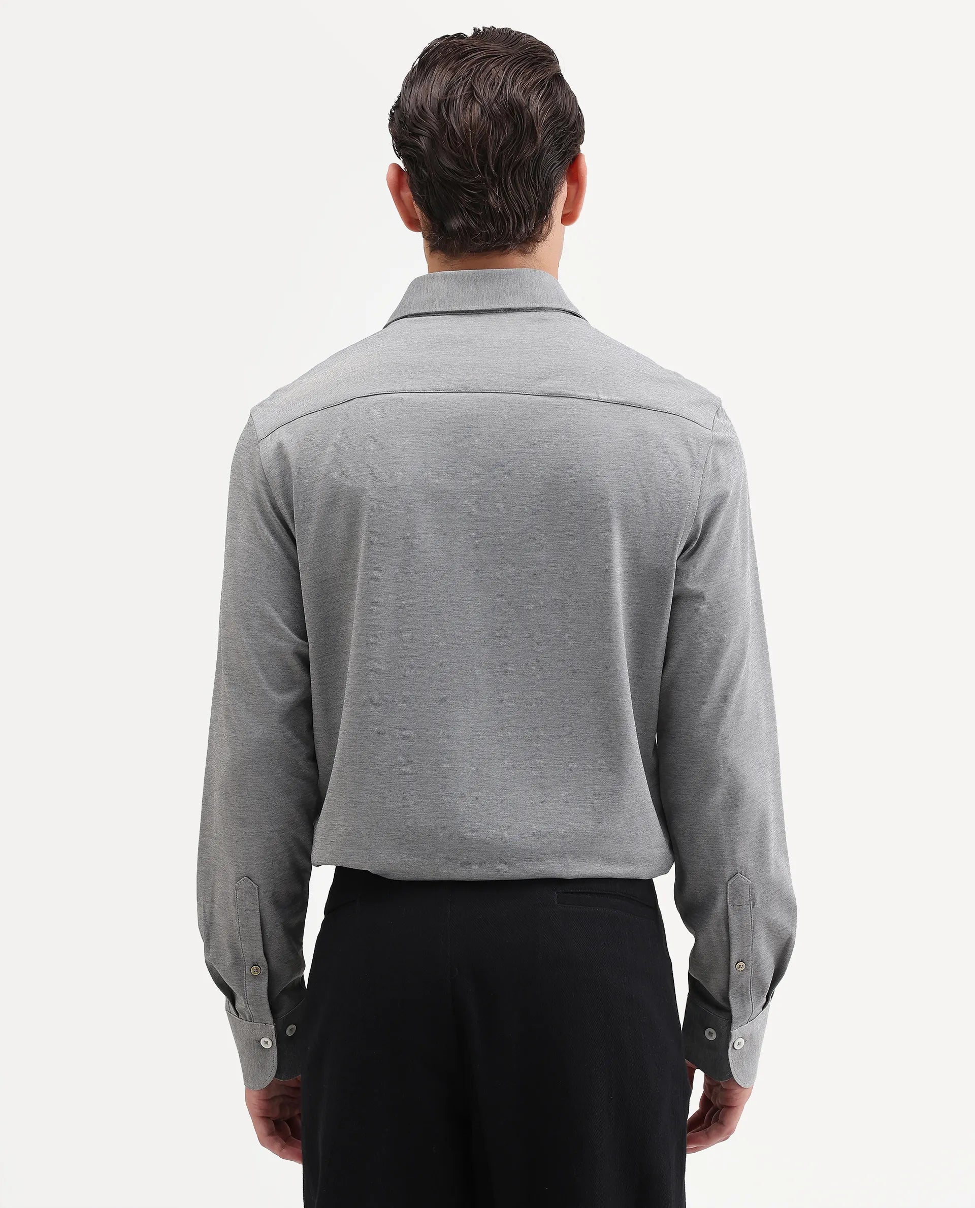Rare Rabbit Men's Bogi Light Grey Cotton Blend Full Sleeve Spread Collar Regular Fit Plain Shirt