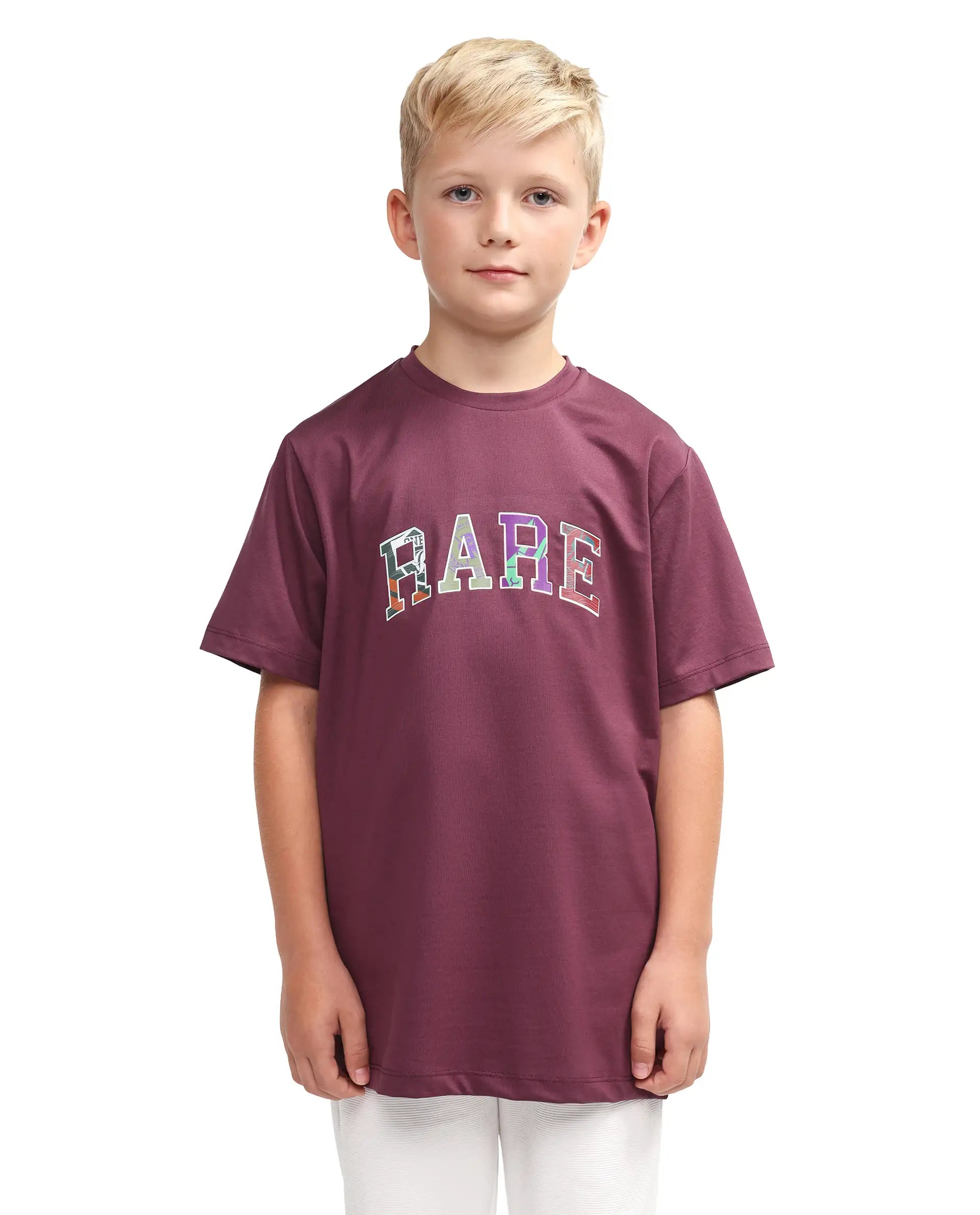 Rare Ones Kids Jonty Dusky Purple Cotton Fabric Pull-On Closure Badge Applique Regular Fit T-Shirt