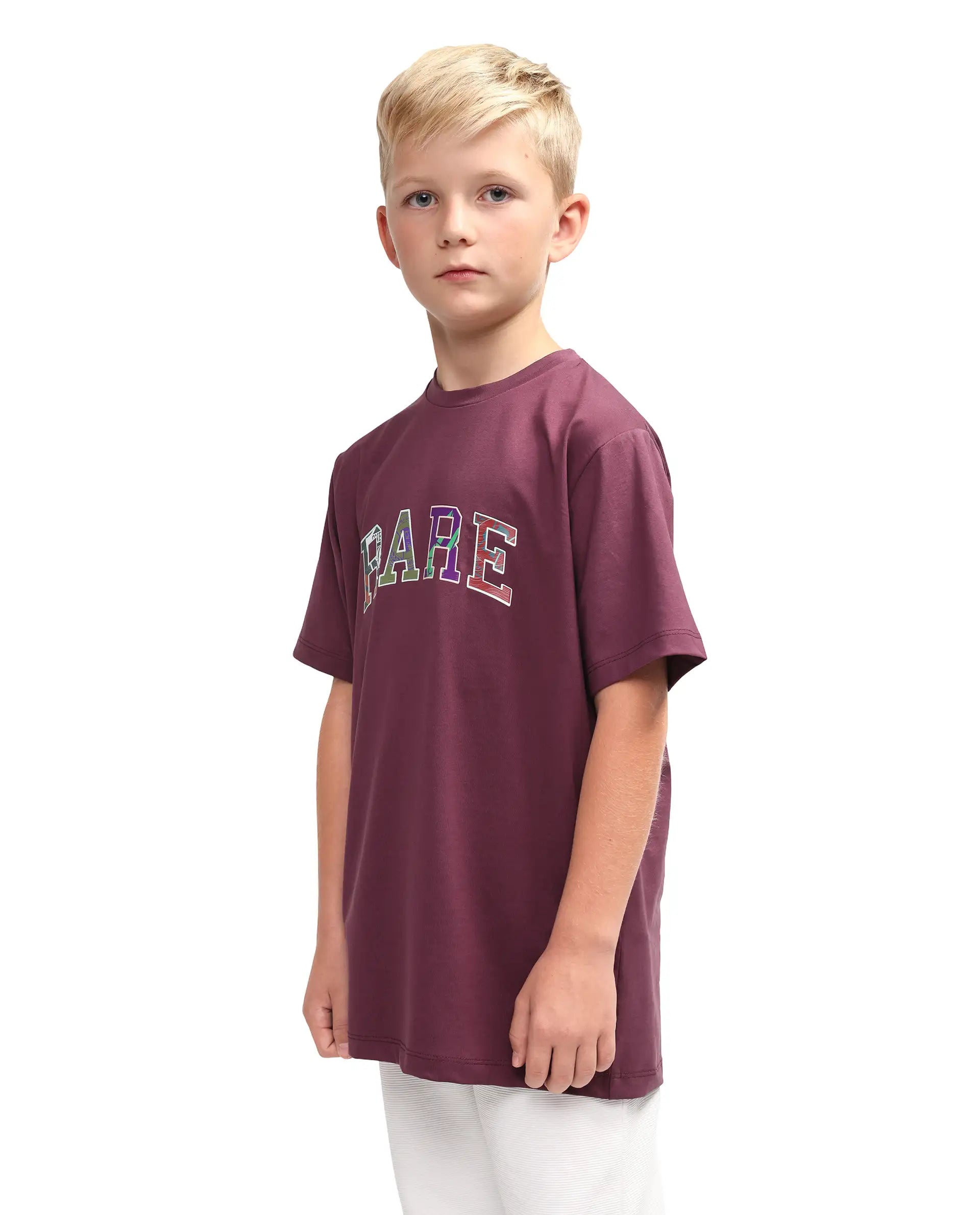 Rare Ones Kids Jonty Dusky Purple Cotton Fabric Pull-On Closure Badge Applique Regular Fit T-Shirt