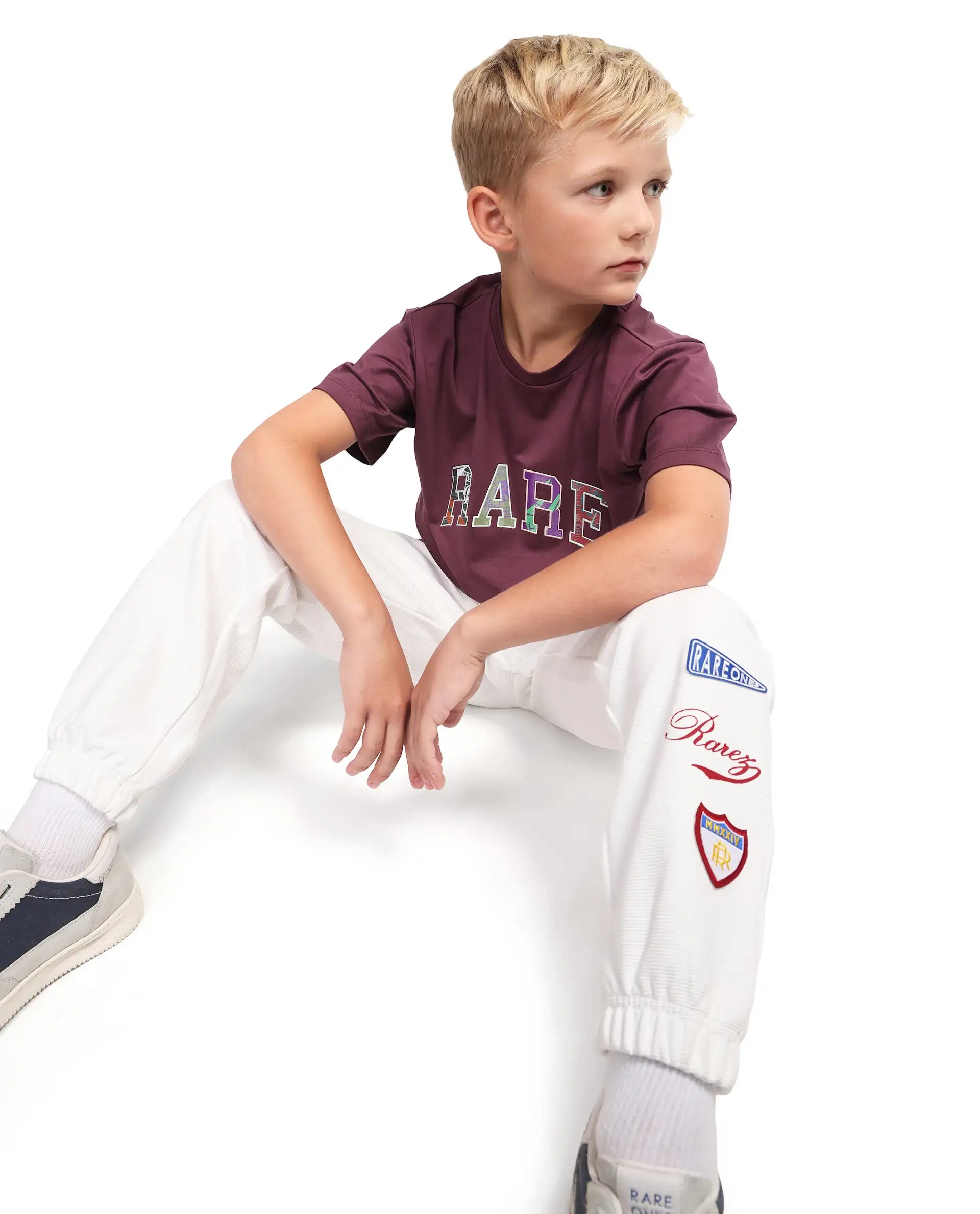 Rare Ones Kids Jonty Dusky Purple Cotton Fabric Pull-On Closure Badge Applique Regular Fit T-Shirt