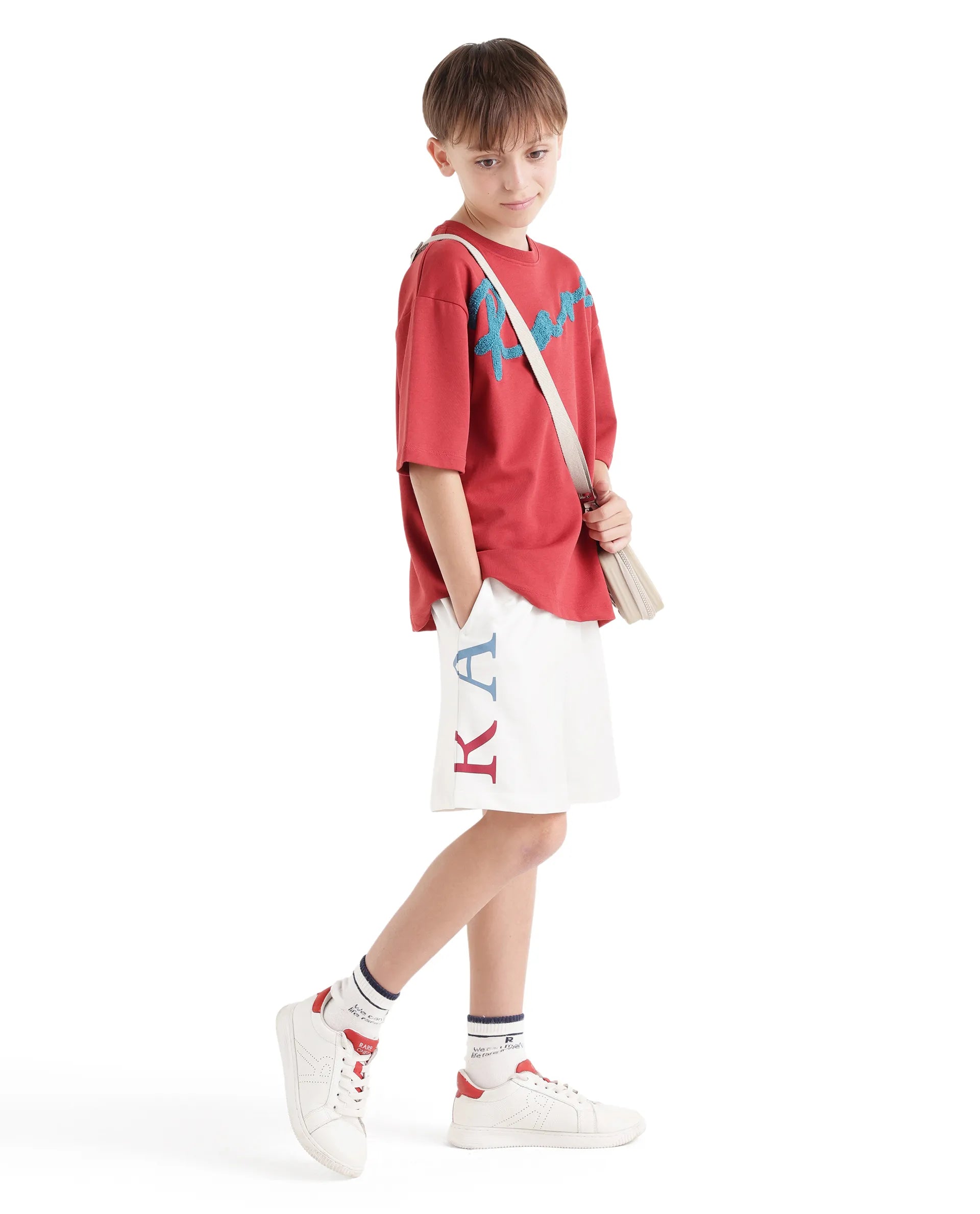 Rare Ones Kids Rixo-B White Cotton Fabric Drawstring Closure Pigment Print Regular Fit Shorts