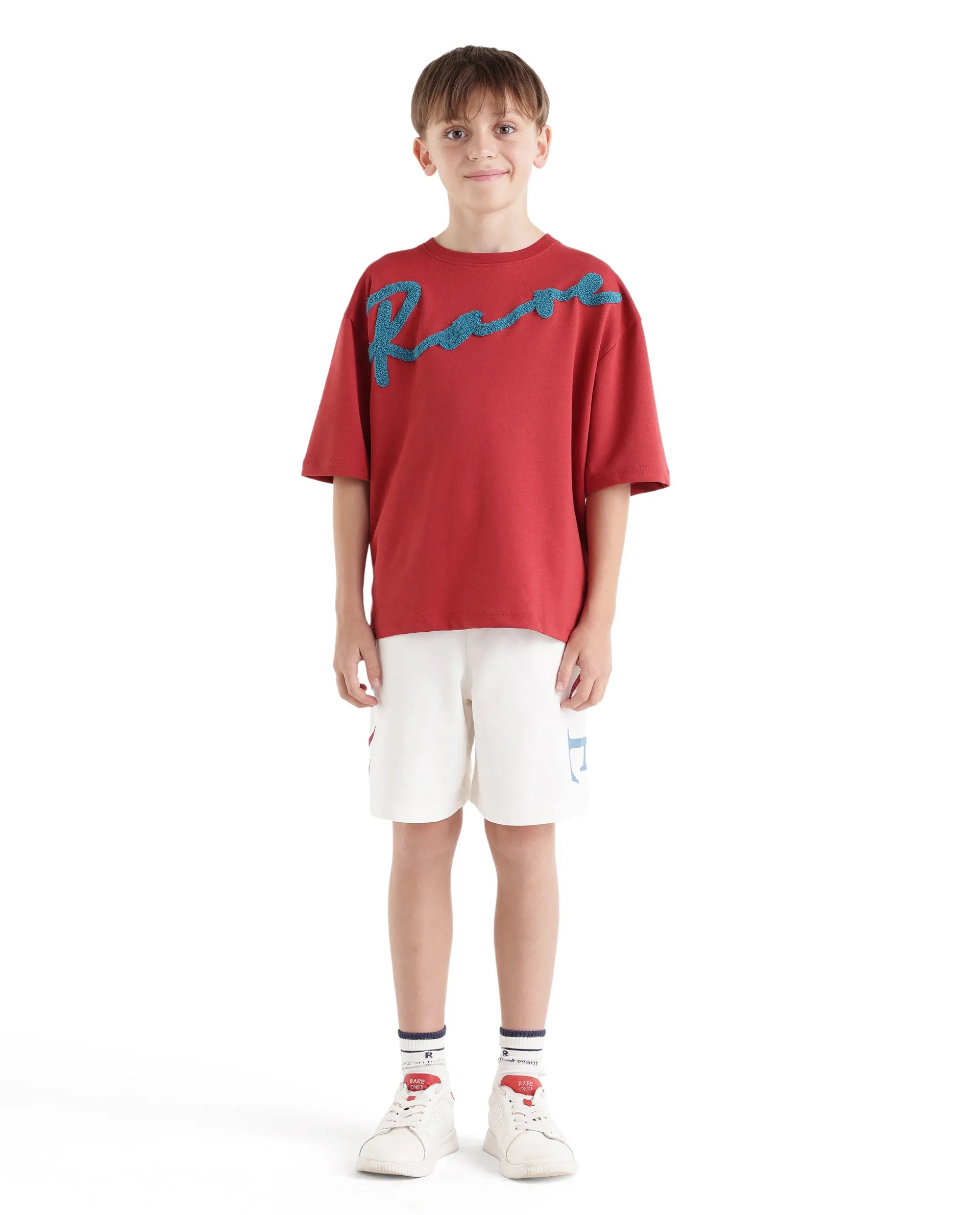 Rare Ones Kids Rixo-B White Cotton Fabric Drawstring Closure Pigment Print Regular Fit Shorts