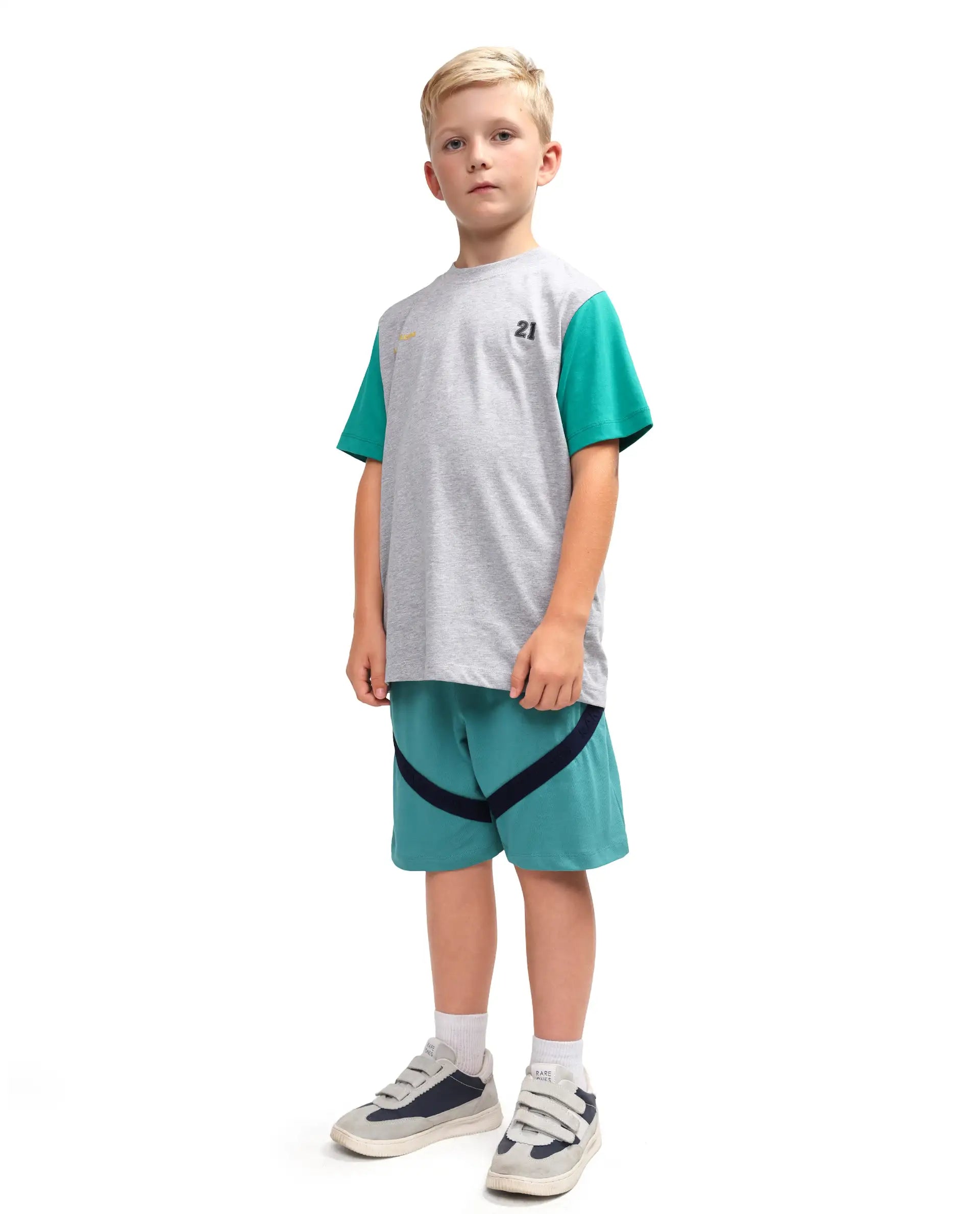 Rare Ones Kids Dream-B Teal Cotton Fabric Drawstring Closure Badge Applique Regular Fit Shorts