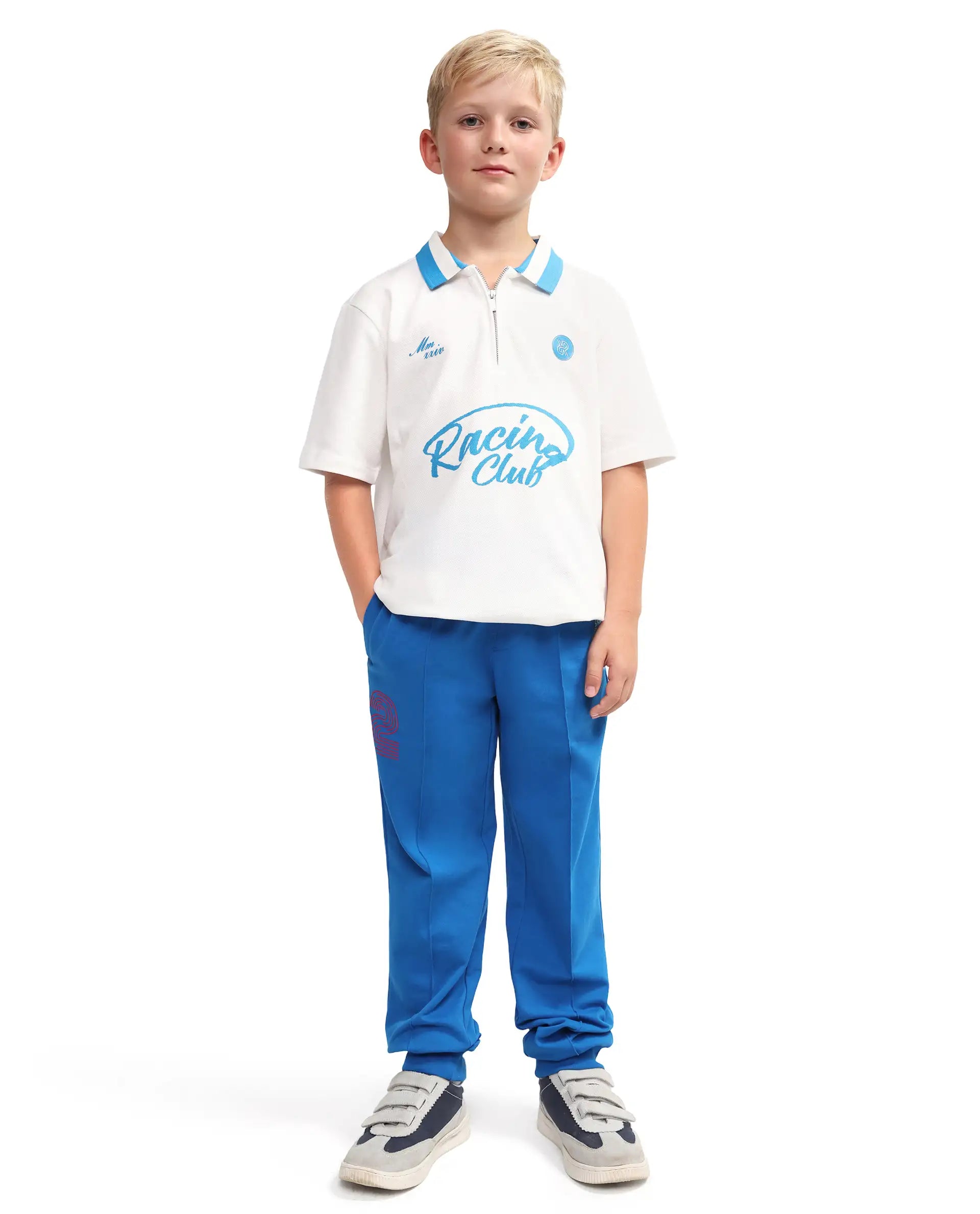 Rare Ones Kids Roni Blue Cotton Fabric Drawstring Closure Hd Print Jogger Fit Track Pant