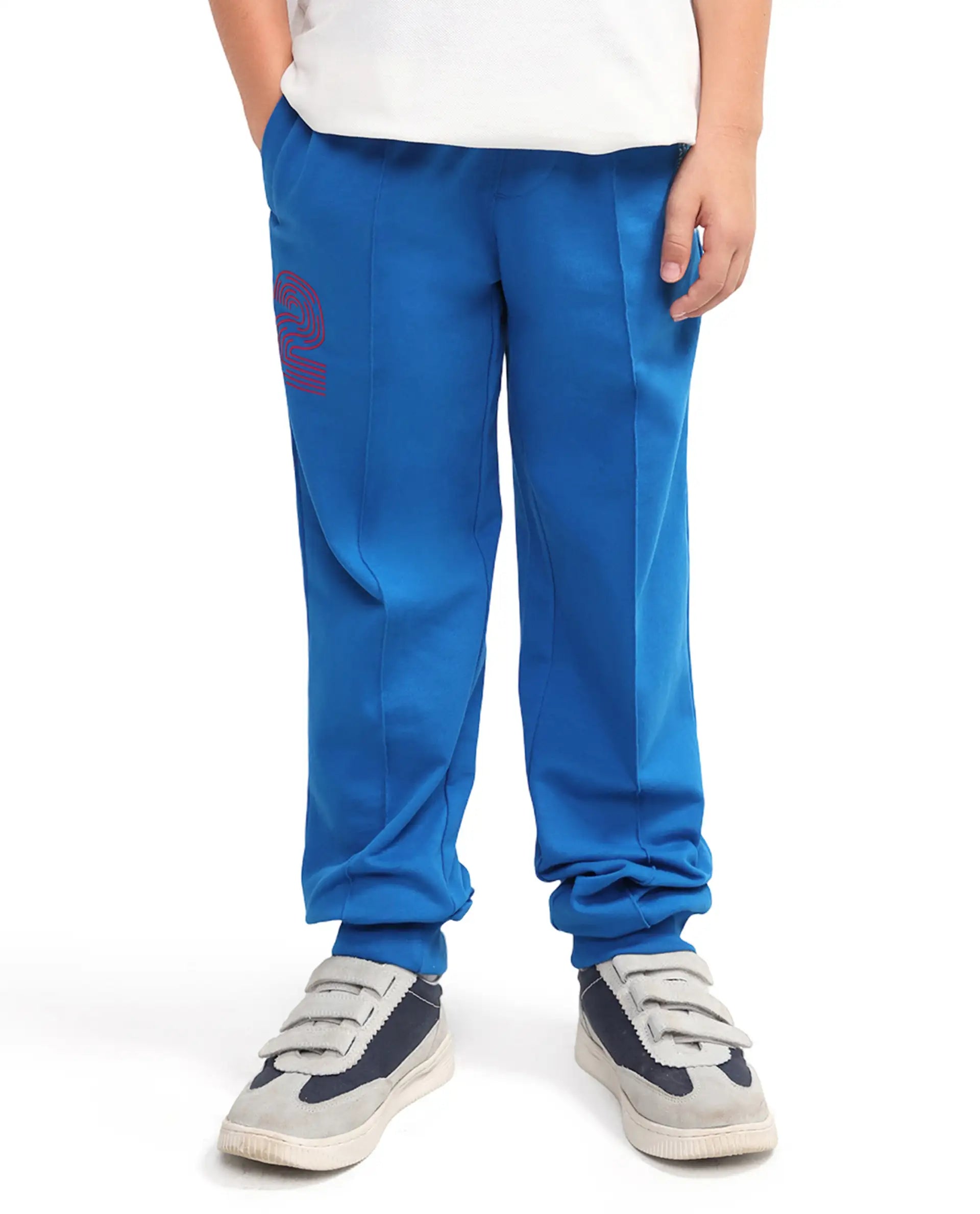 Rare Ones Kids Roni Blue Cotton Fabric Drawstring Closure Hd Print Jogger Fit Track Pant