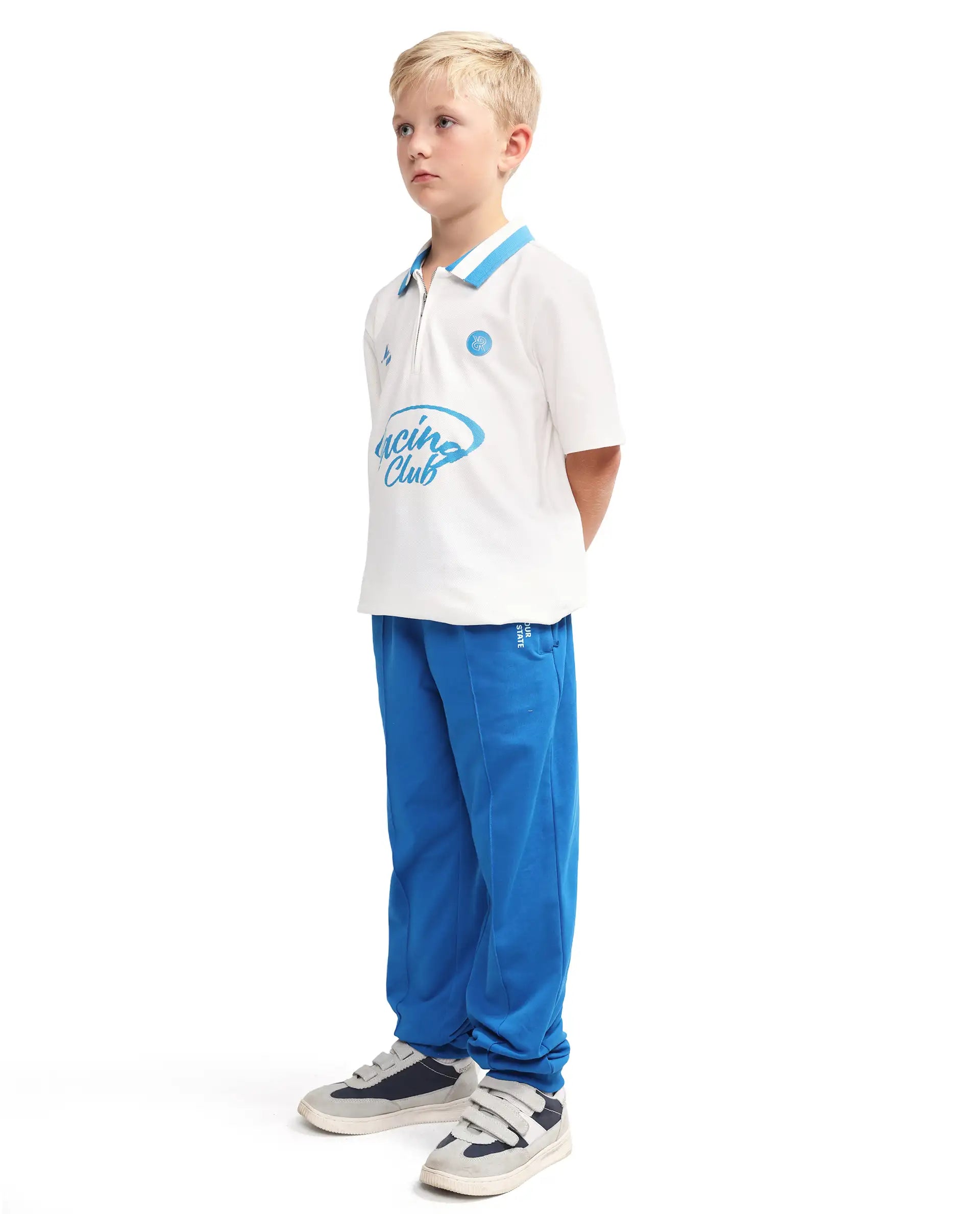Rare Ones Kids Roni Blue Cotton Fabric Drawstring Closure Hd Print Jogger Fit Track Pant