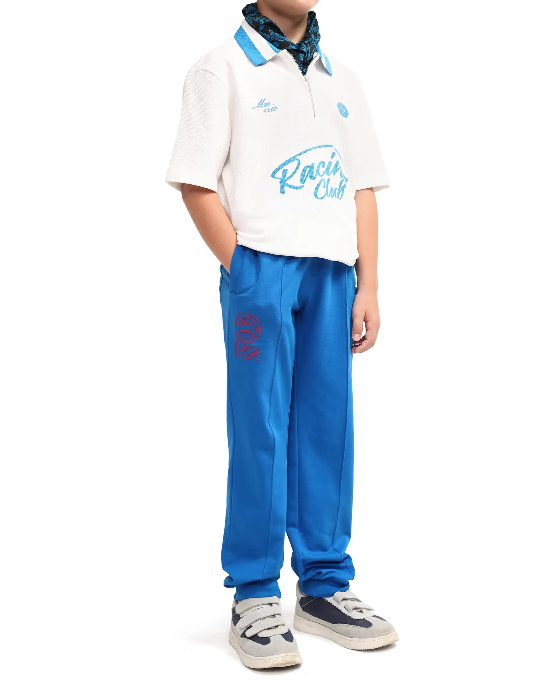 Rare Ones Kids Roni Blue Cotton Fabric Drawstring Closure Hd Print Jogger Fit Track Pant