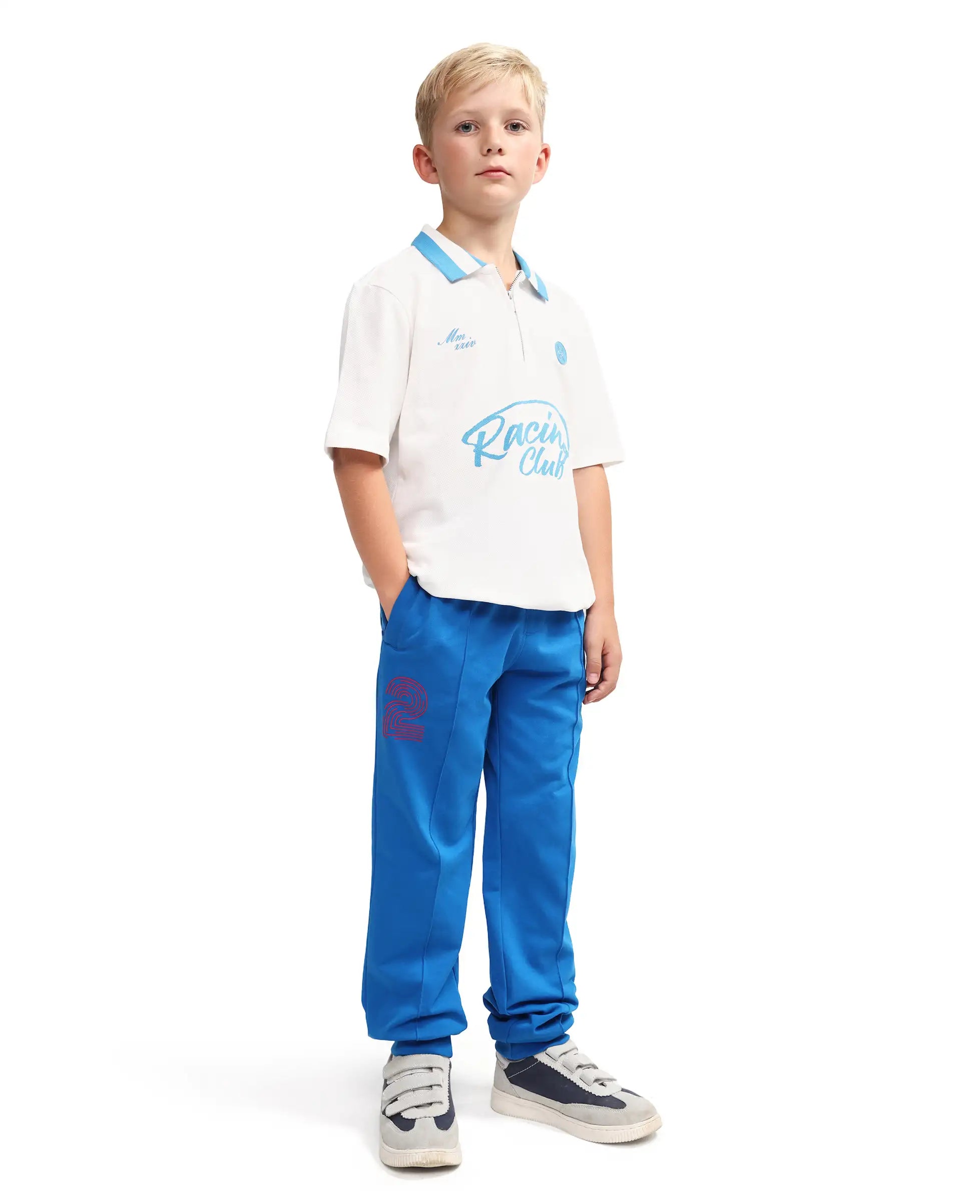 Rare Ones Kids Roni Blue Cotton Fabric Drawstring Closure Hd Print Jogger Fit Track Pant