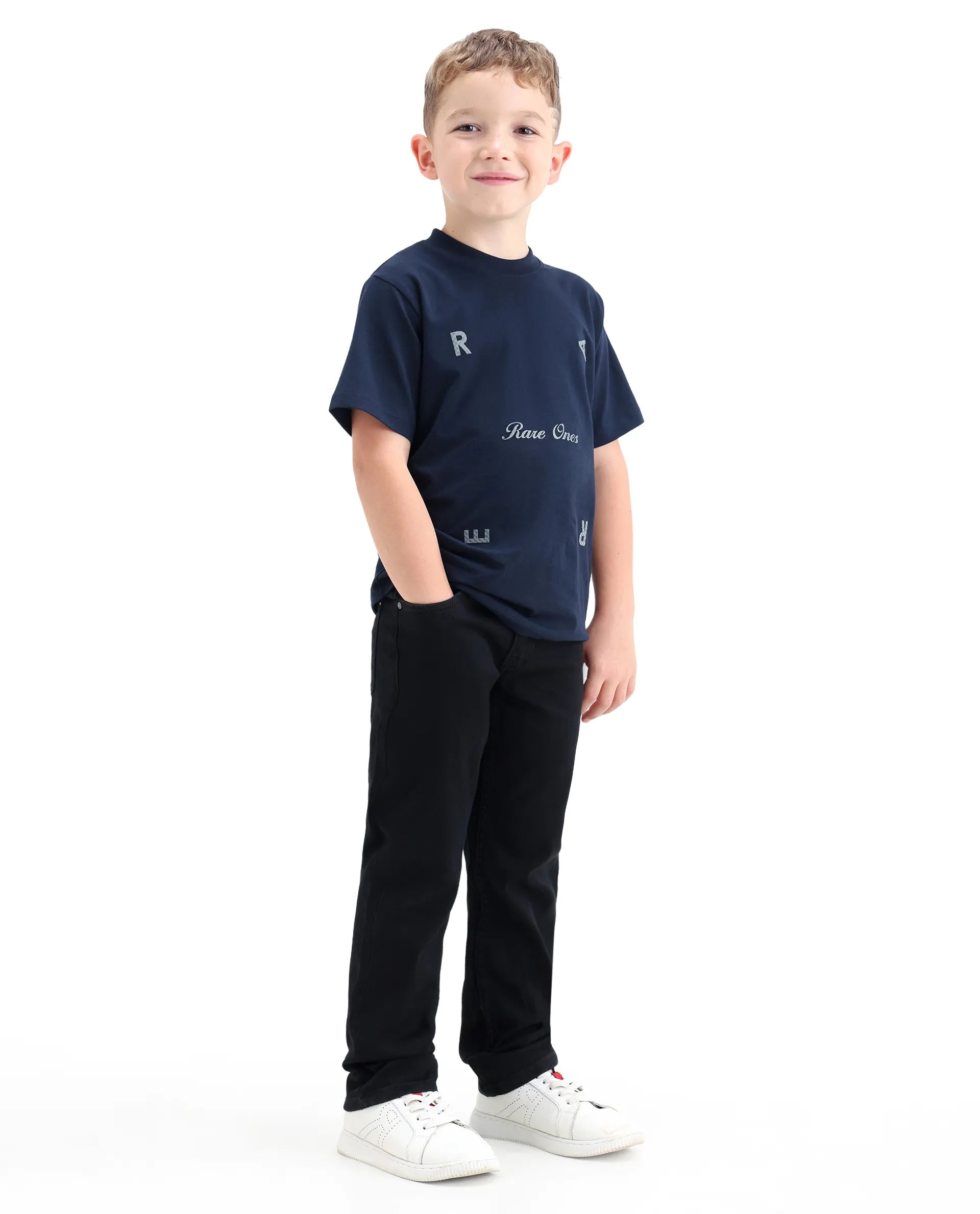 Rare Ones Kids Clif Black Cotton Blend Fabric Zipper Closure Regular Fit Jeans