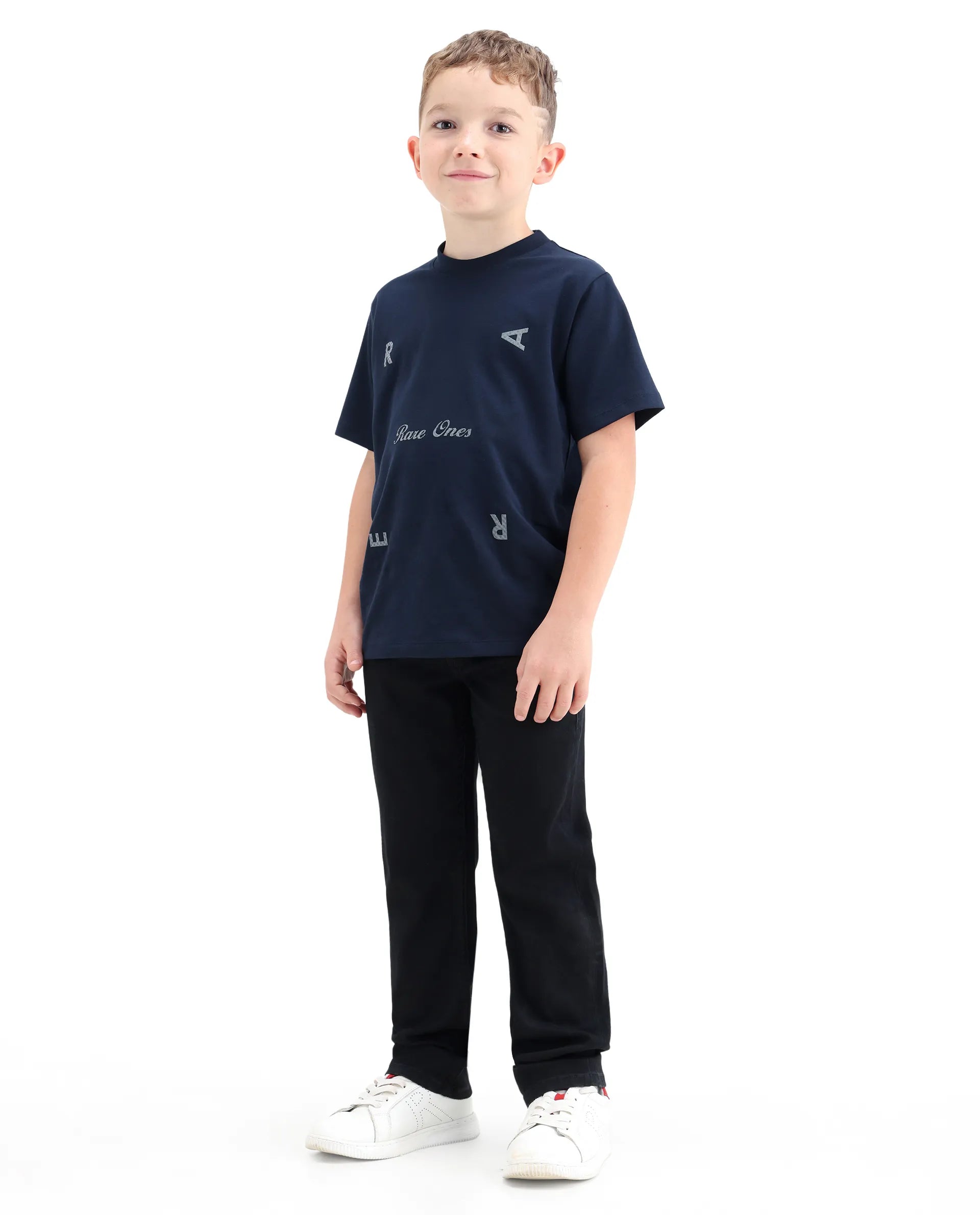 Rare Ones Kids Clif Black Cotton Blend Fabric Zipper Closure Regular Fit Jeans