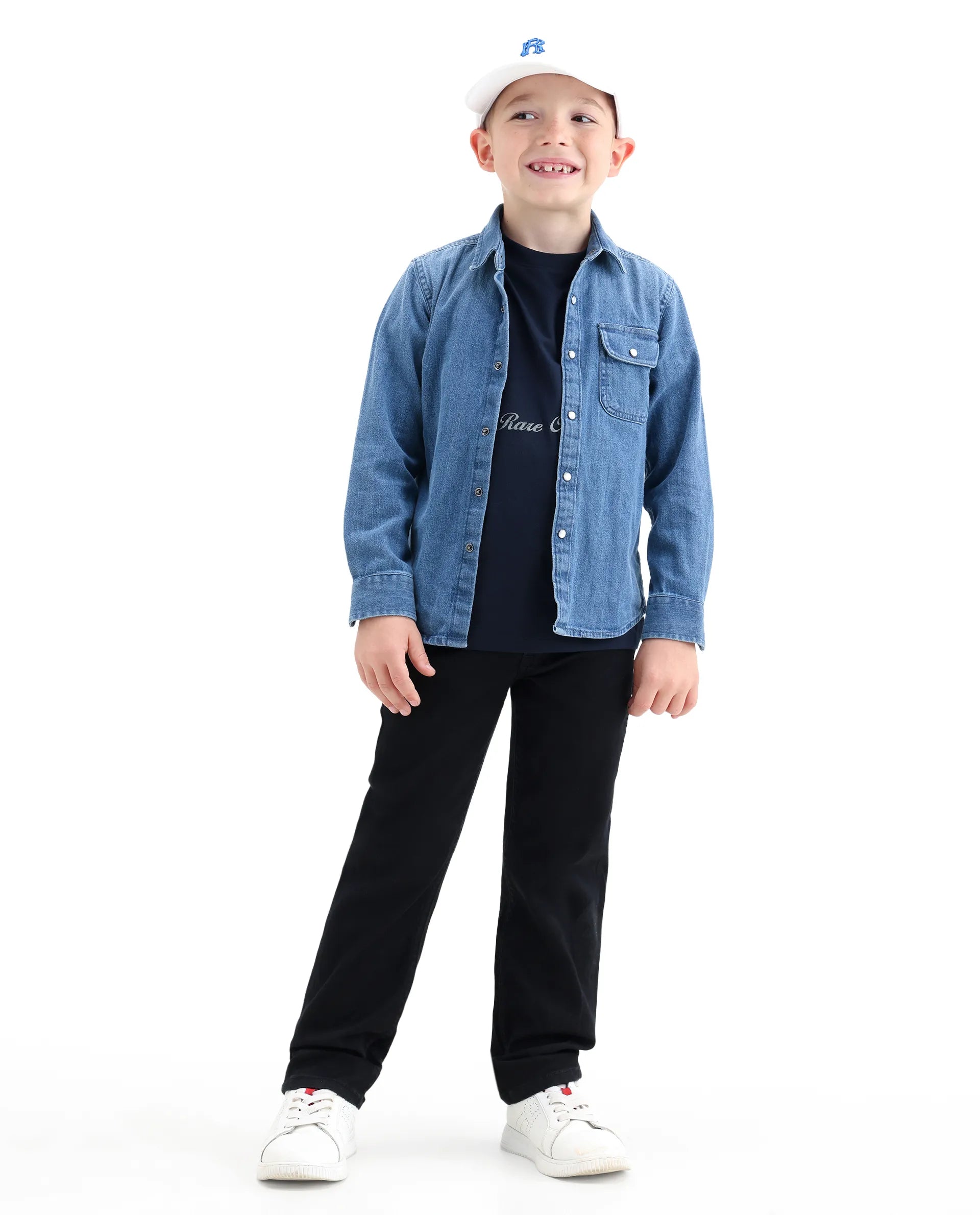 Rare Ones Kids Clif Black Cotton Blend Fabric Zipper Closure Regular Fit Jeans