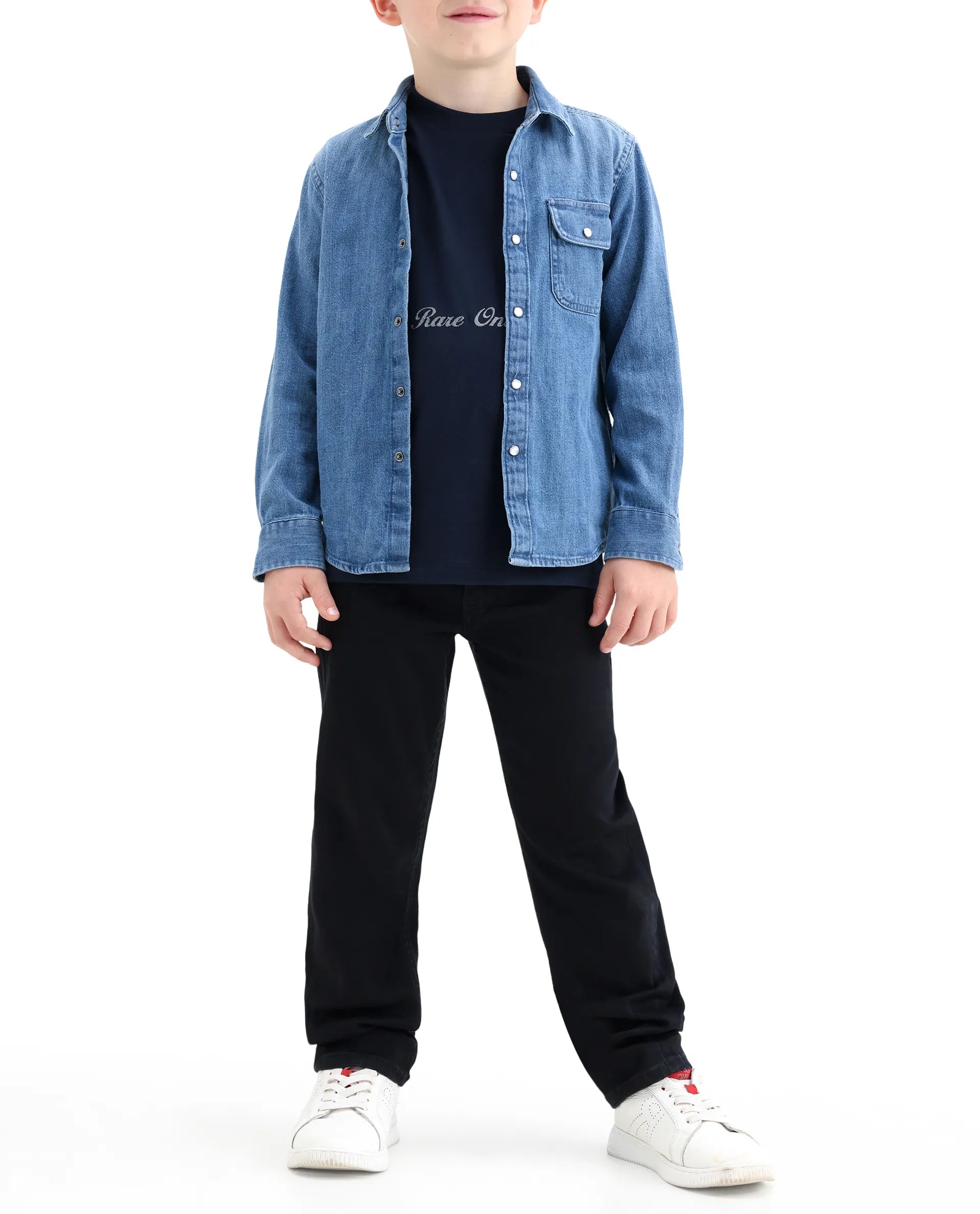 Rare Ones Kids Clif Black Cotton Blend Fabric Zipper Closure Regular Fit Jeans