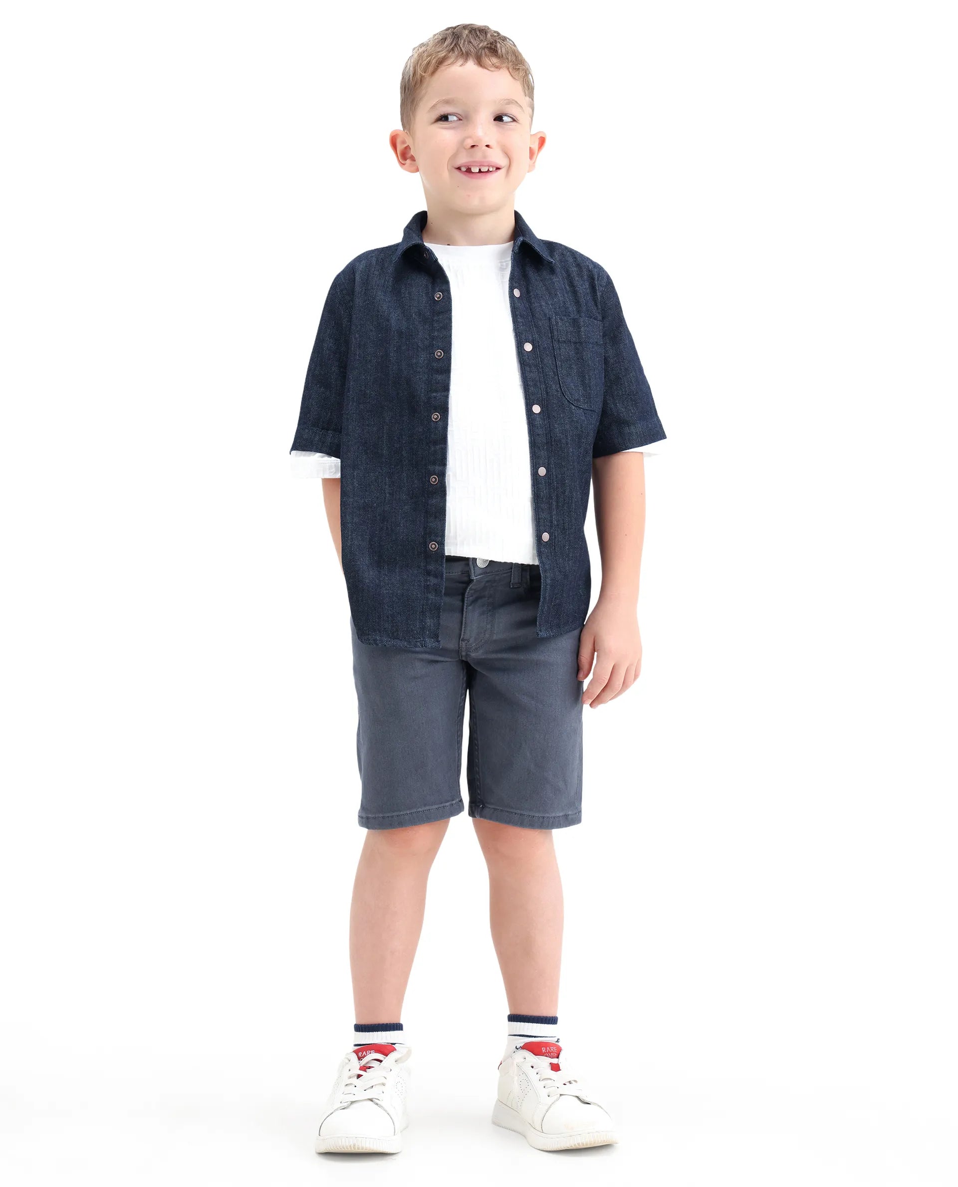 Rare Ones Kids Dell Grey Cotton Blend Fabric Button And Zipper Closure Regular Fit Shorts