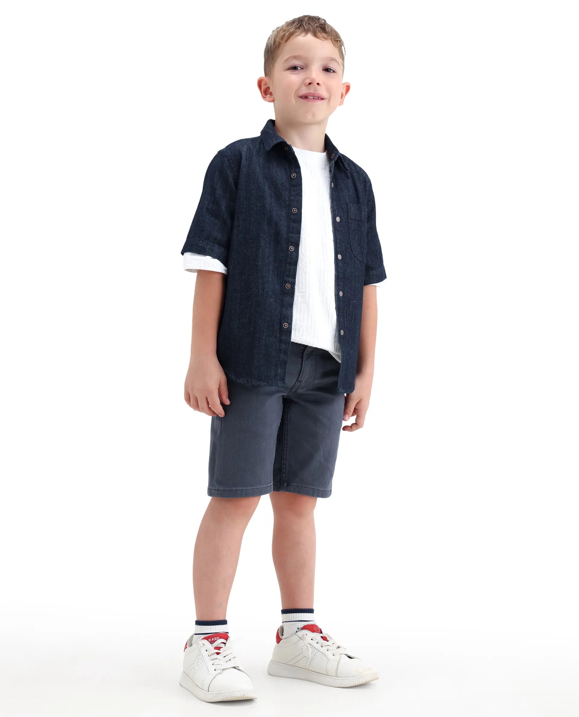 Rare Ones Kids Dell Grey Cotton Blend Fabric Button And Zipper Closure Regular Fit Shorts