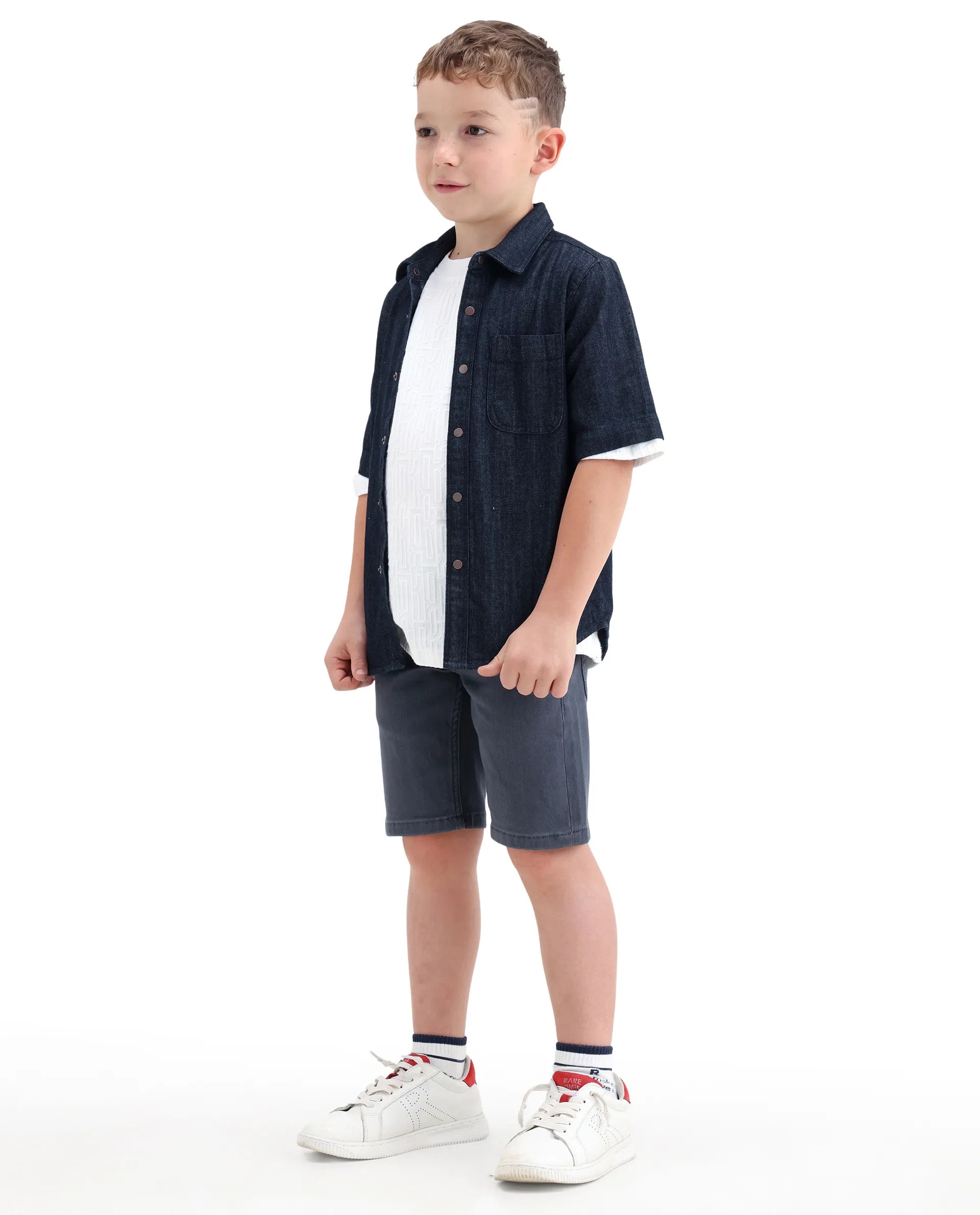 Rare Ones Kids Dell Grey Cotton Blend Fabric Button And Zipper Closure Regular Fit Shorts