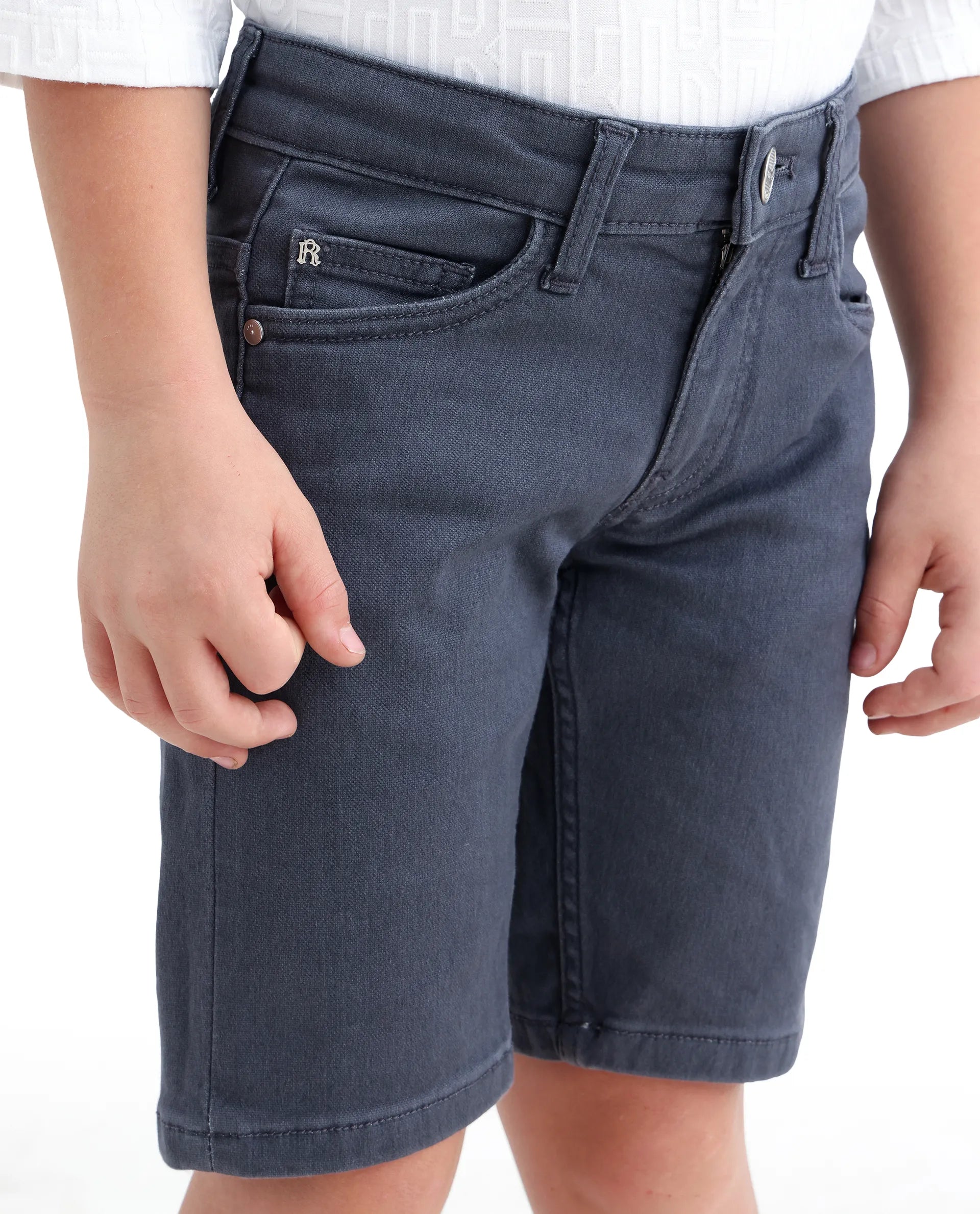 Rare Ones Kids Dell Grey Cotton Blend Fabric Button And Zipper Closure Regular Fit Shorts