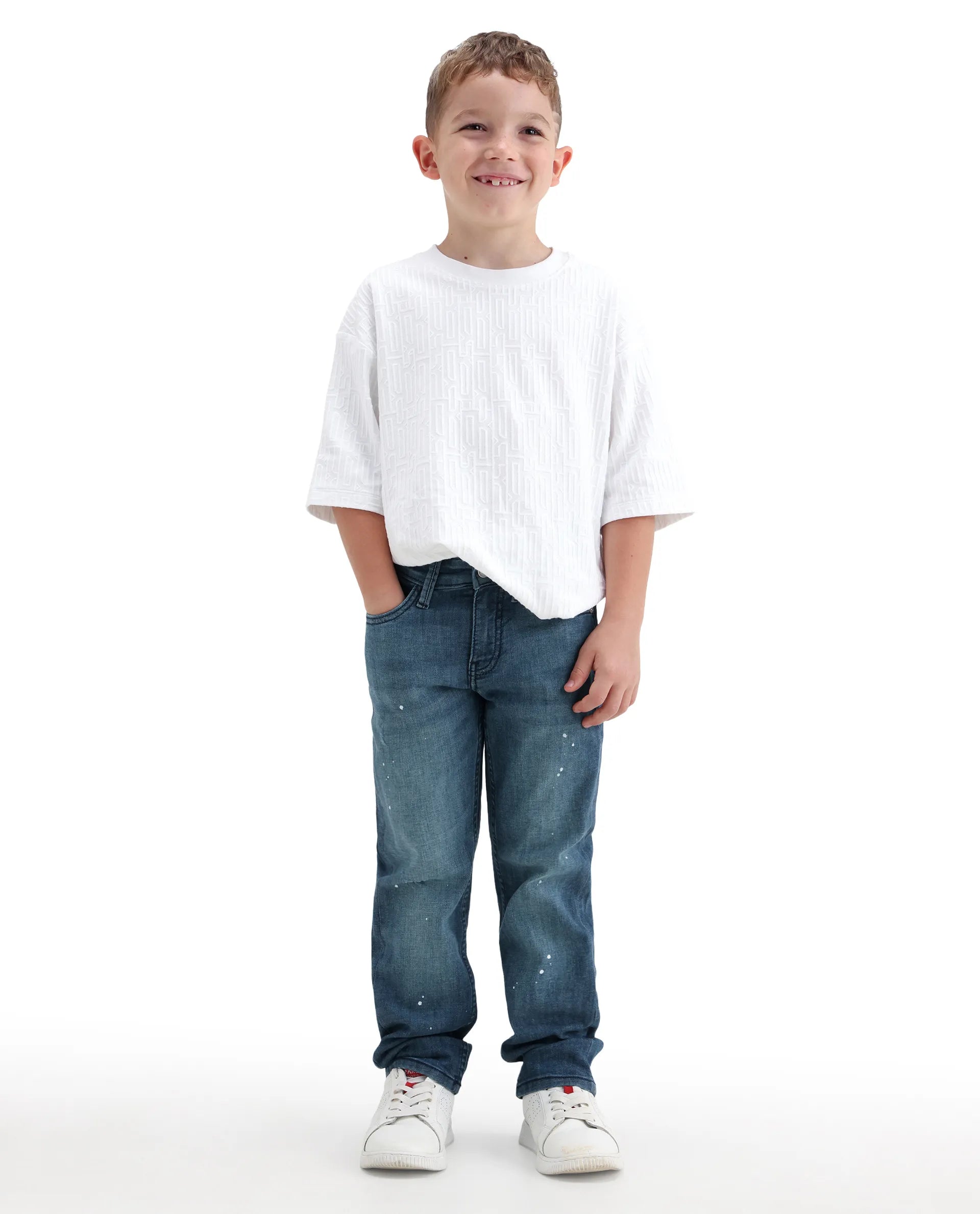 Rare Ones Kids Ziggy Dark Blue Cotton Blend Fabric Button And Zipper Closure Relaxed Fit Jeans