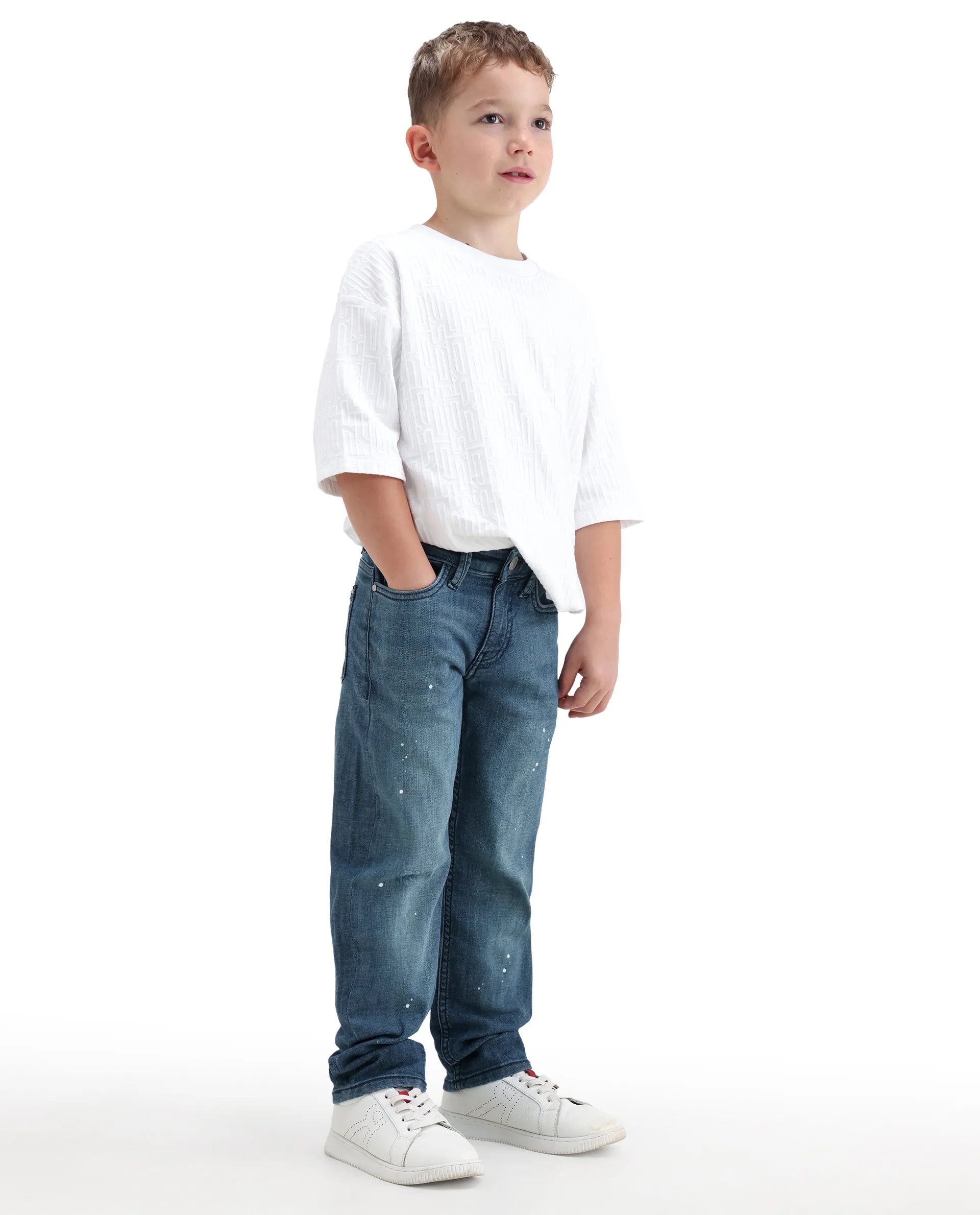 Rare Ones Kids Ziggy Dark Blue Cotton Blend Fabric Button And Zipper Closure Relaxed Fit Jeans