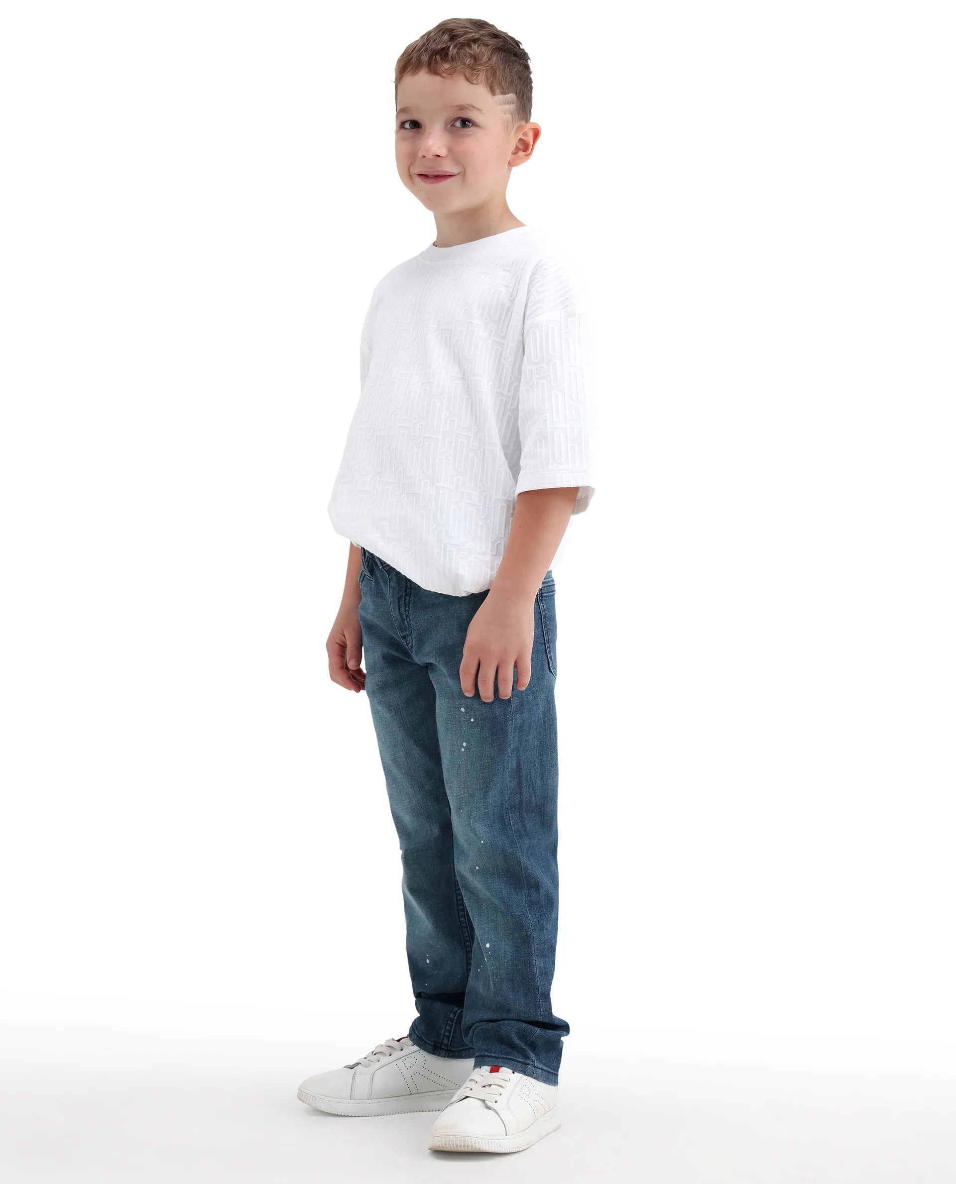 Rare Ones Kids Ziggy Dark Blue Cotton Blend Fabric Button And Zipper Closure Relaxed Fit Jeans