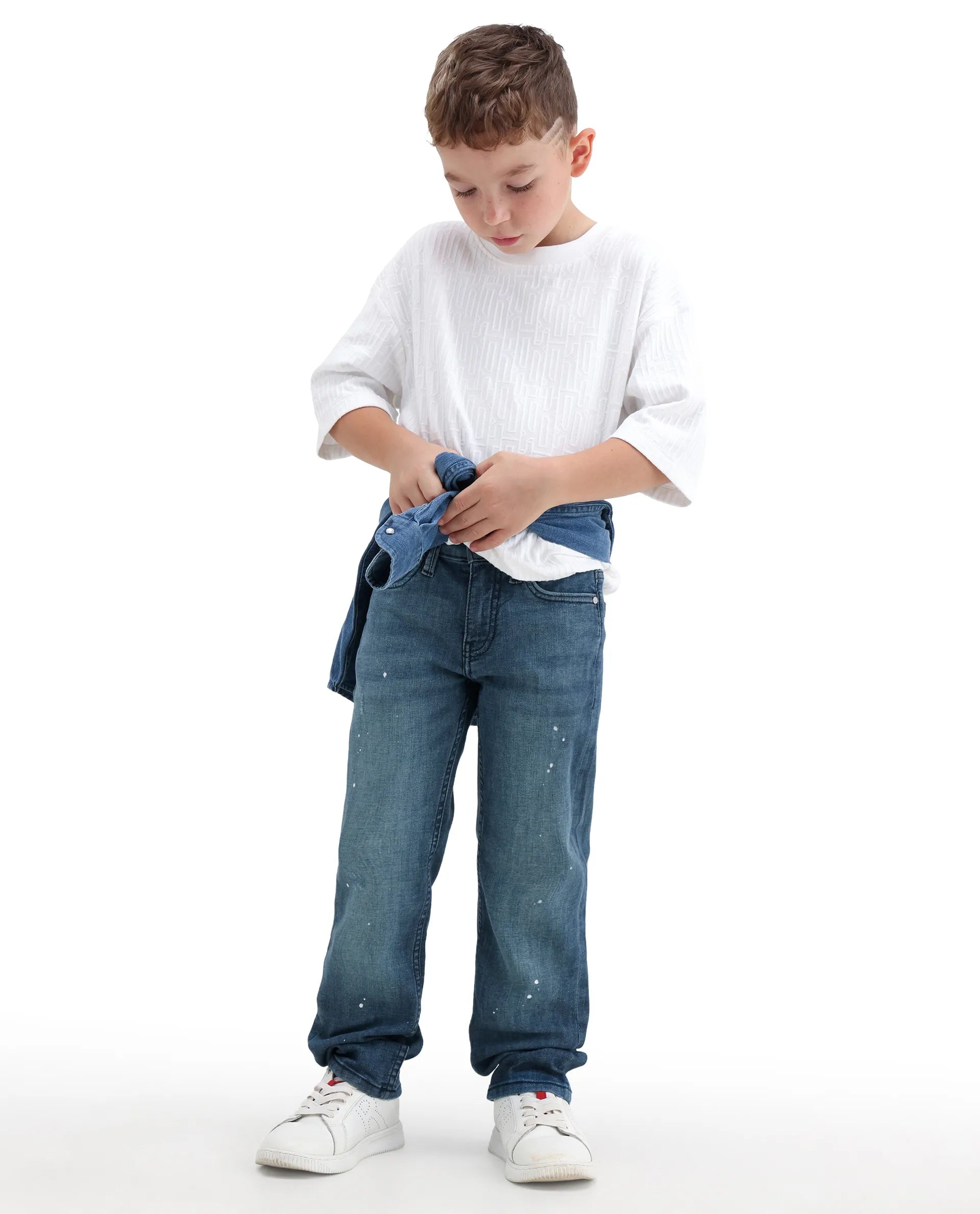 Rare Ones Kids Ziggy Dark Blue Cotton Blend Fabric Button And Zipper Closure Relaxed Fit Jeans