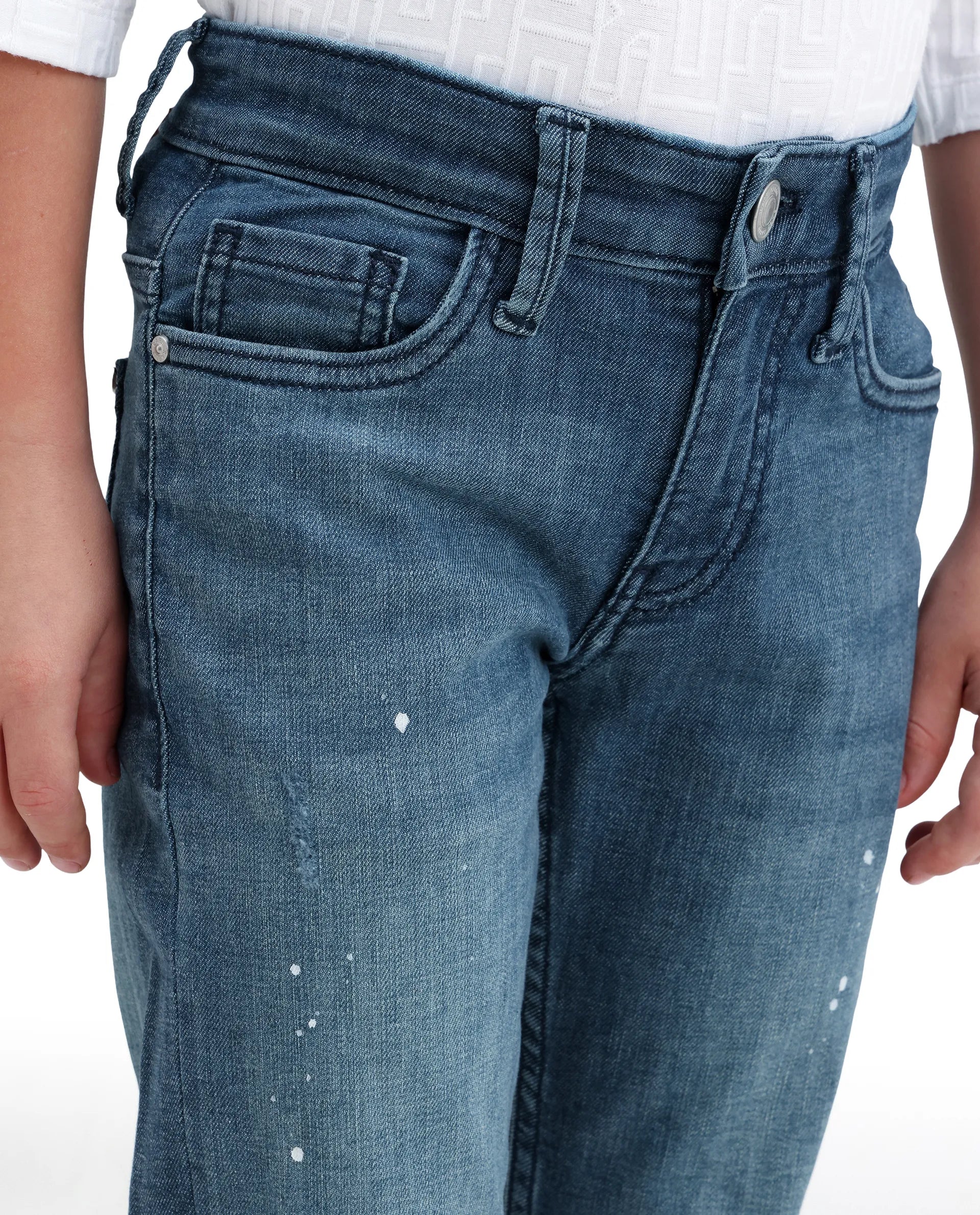 Rare Ones Kids Ziggy Dark Blue Cotton Blend Fabric Button And Zipper Closure Relaxed Fit Jeans