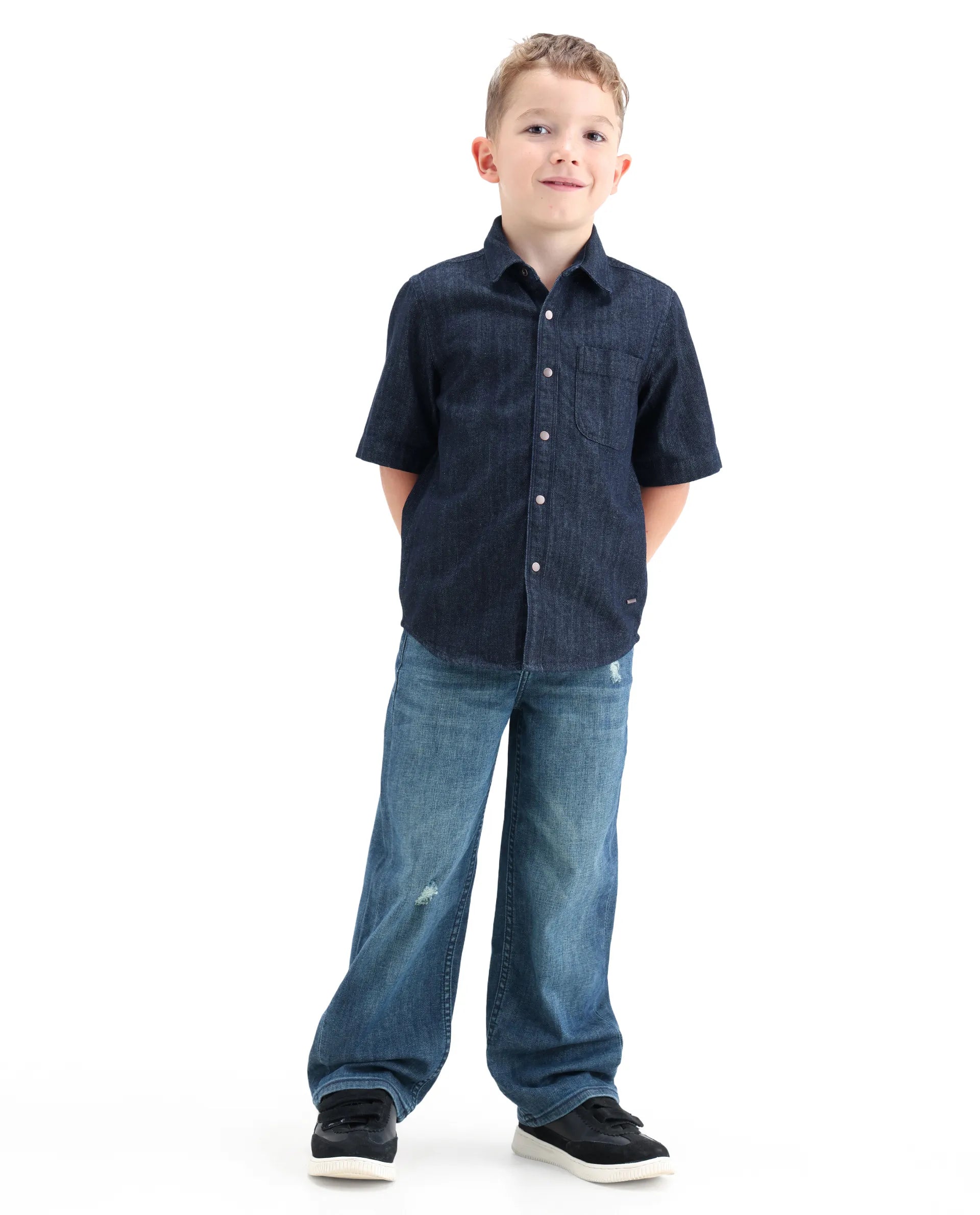 Rare Ones Kids Xavi-1 Dark Blue Cotton Blend Fabric Zipper Closure Relaxed Fit Jeans