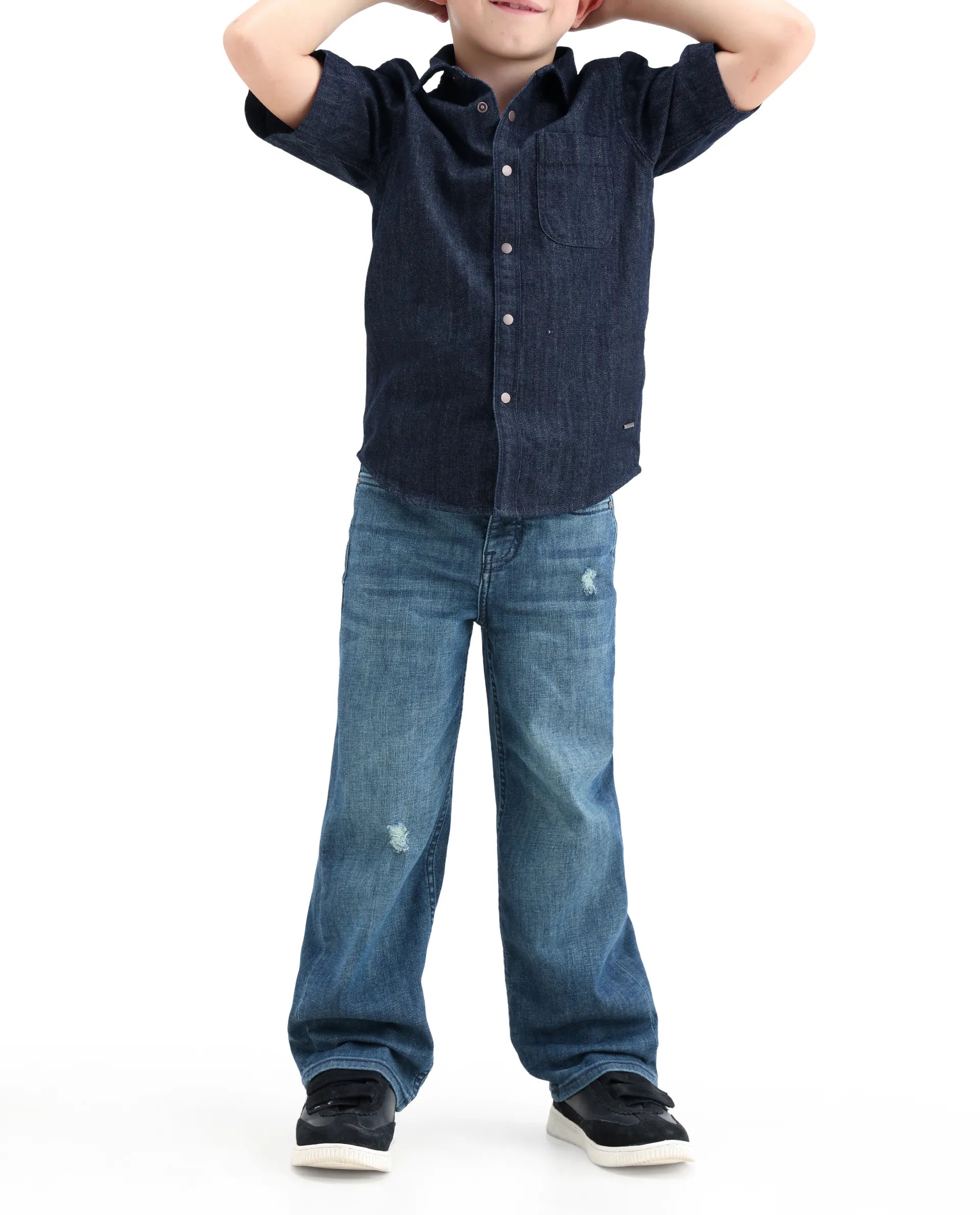Rare Ones Kids Xavi-1 Dark Blue Cotton Blend Fabric Zipper Closure Relaxed Fit Jeans