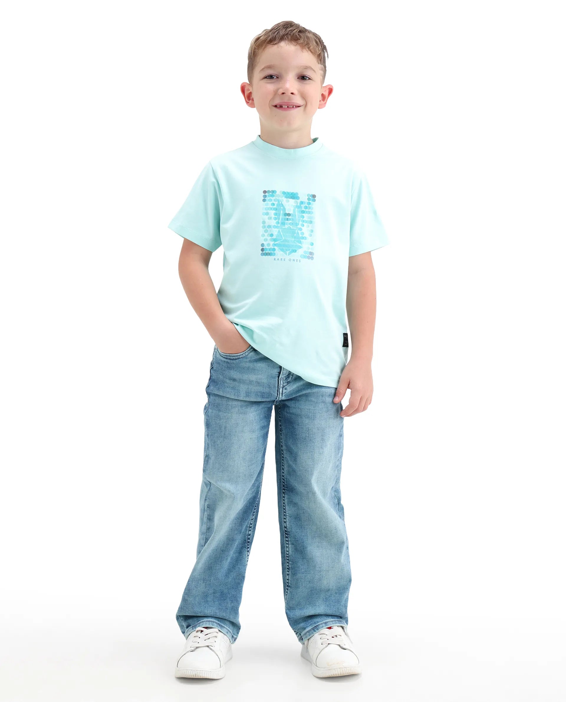Rare Ones Kids Xavi-2 Light Blue Cotton Blend Fabric Zipper Closure Relaxed Fit Jeans