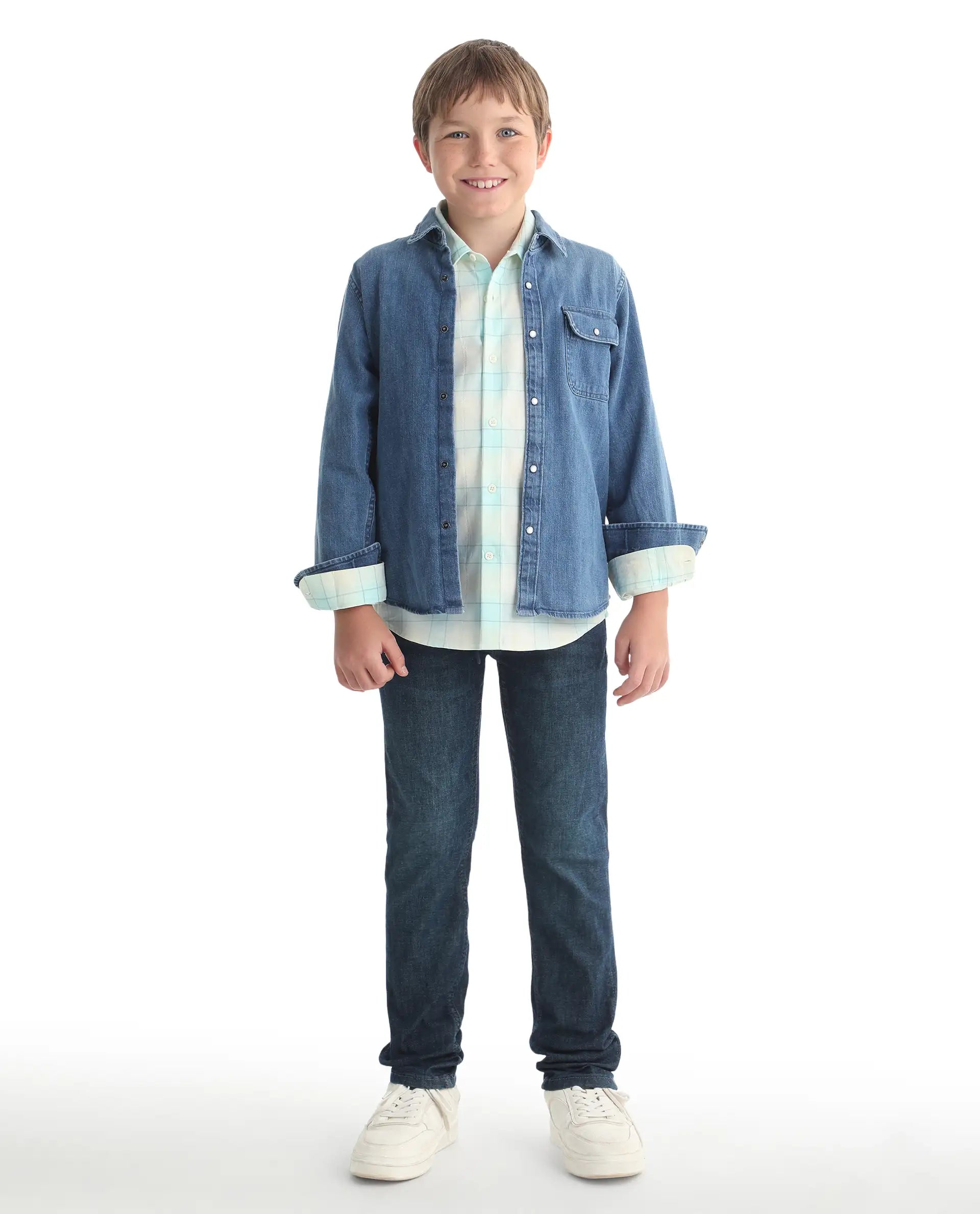Rare Ones Kids Beck-1 Dark Blue Cotton Blend Fabric Drawstring Closure Slim Fit Jeans