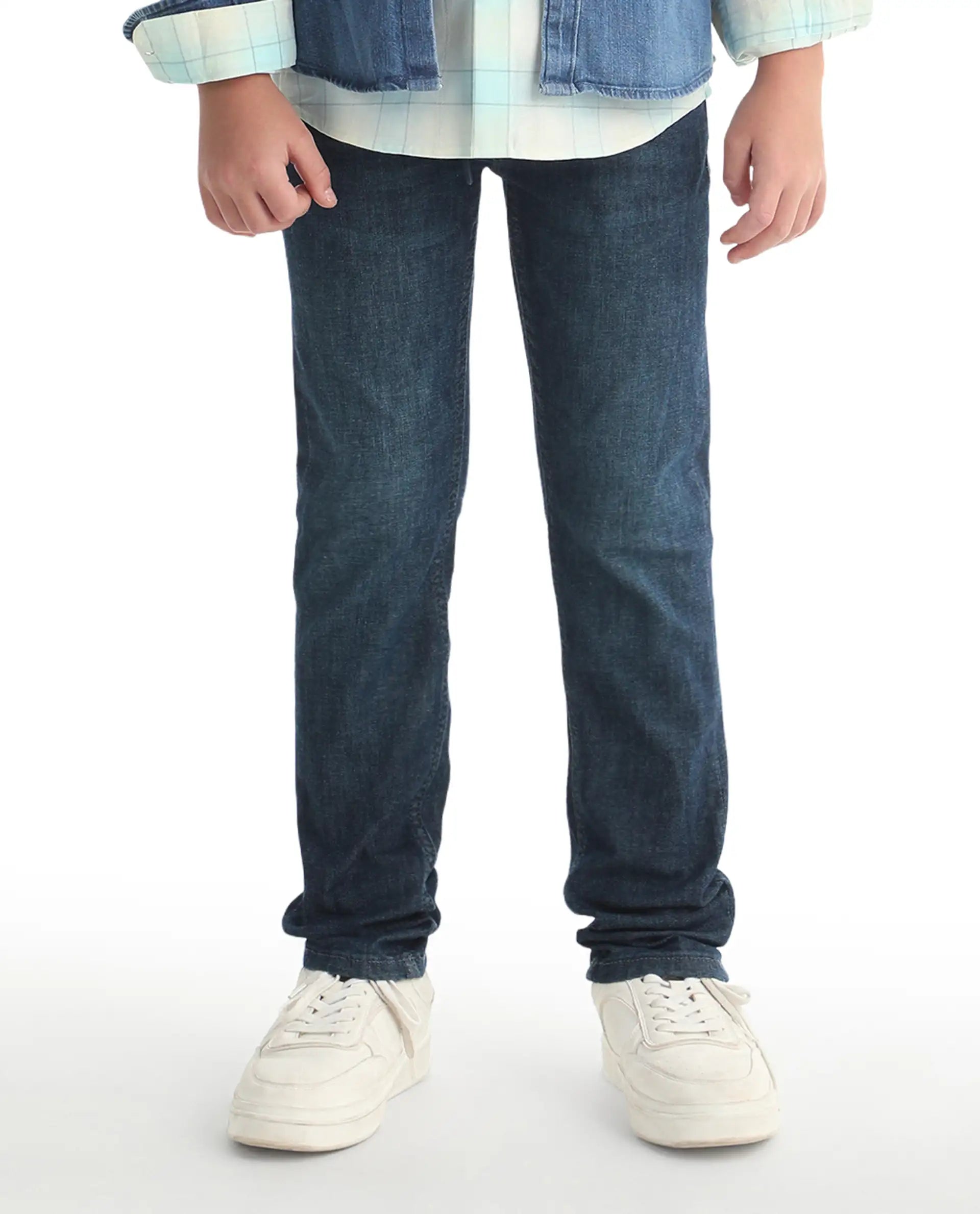 Rare Ones Kids Beck-1 Dark Blue Cotton Blend Fabric Drawstring Closure Slim Fit Jeans