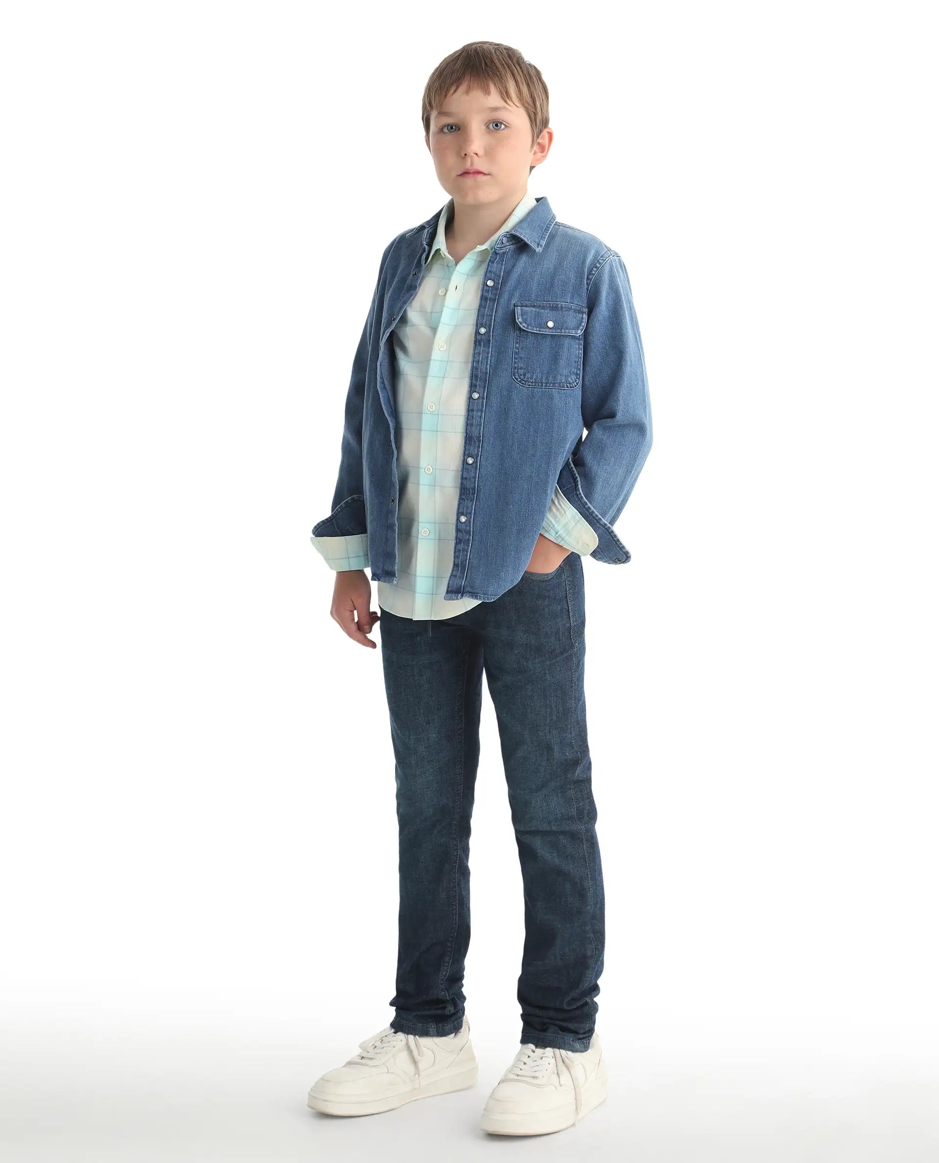 Rare Ones Kids Beck-1 Dark Blue Cotton Blend Fabric Drawstring Closure Slim Fit Jeans