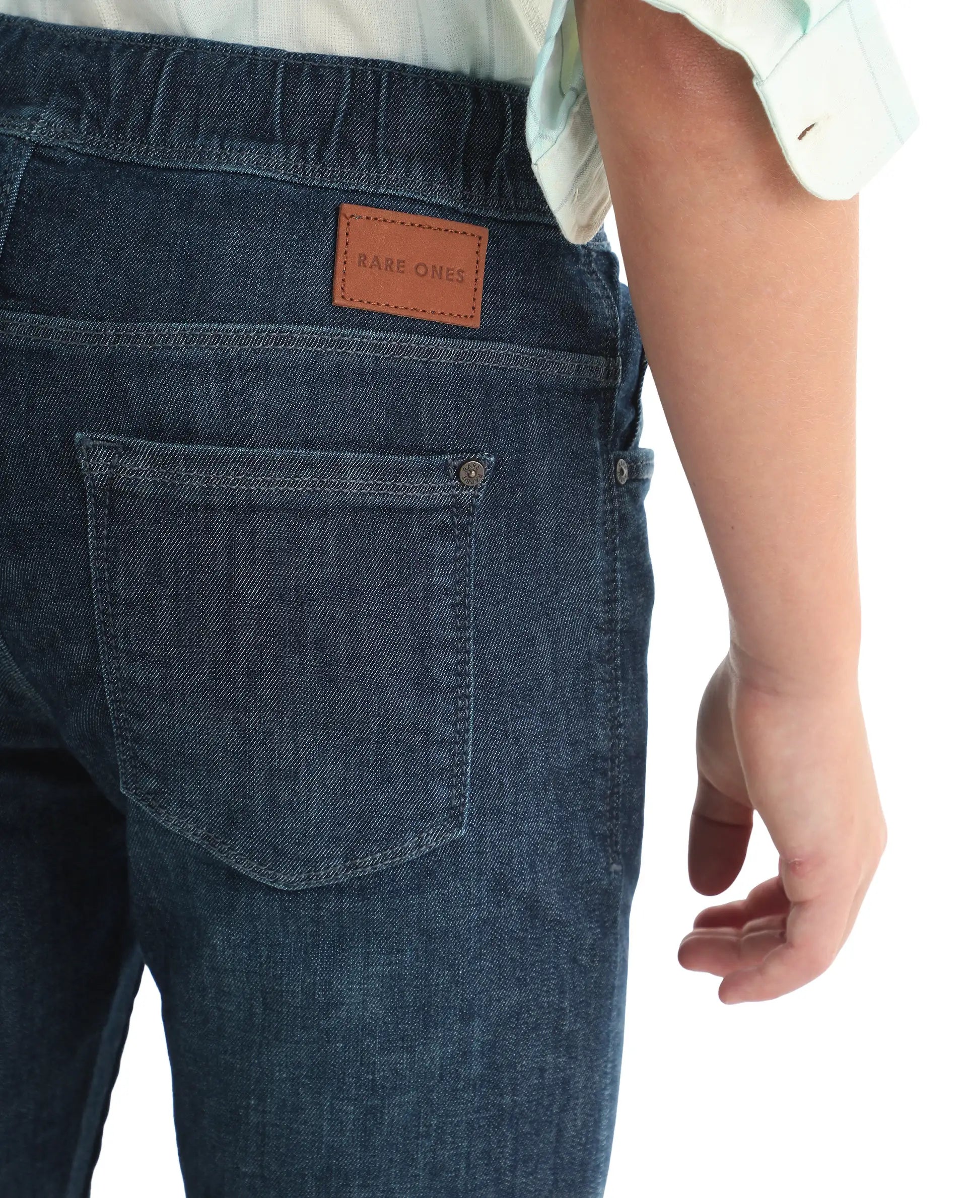 Rare Ones Kids Beck-1 Dark Blue Cotton Blend Fabric Drawstring Closure Slim Fit Jeans