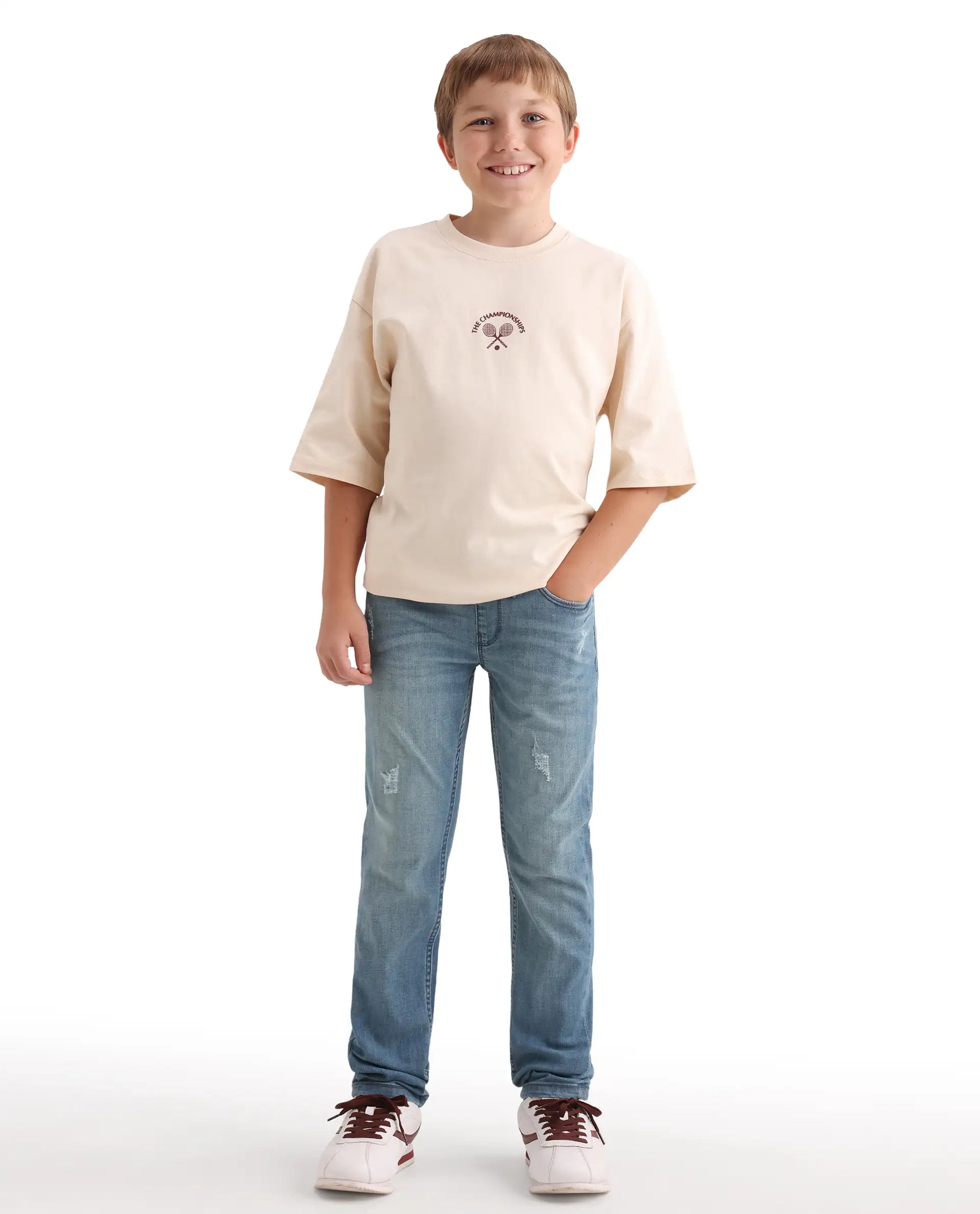 Rare Ones Kids Beck-2 Light Blue Cotton Blend Fabric Drawstring Closure Slim Fit Jeans