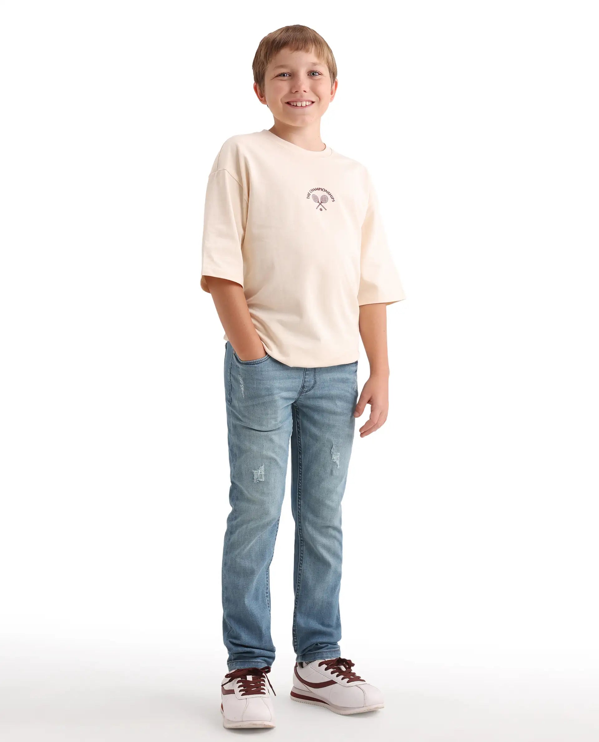 Rare Ones Kids Beck-2 Light Blue Cotton Blend Fabric Drawstring Closure Slim Fit Jeans