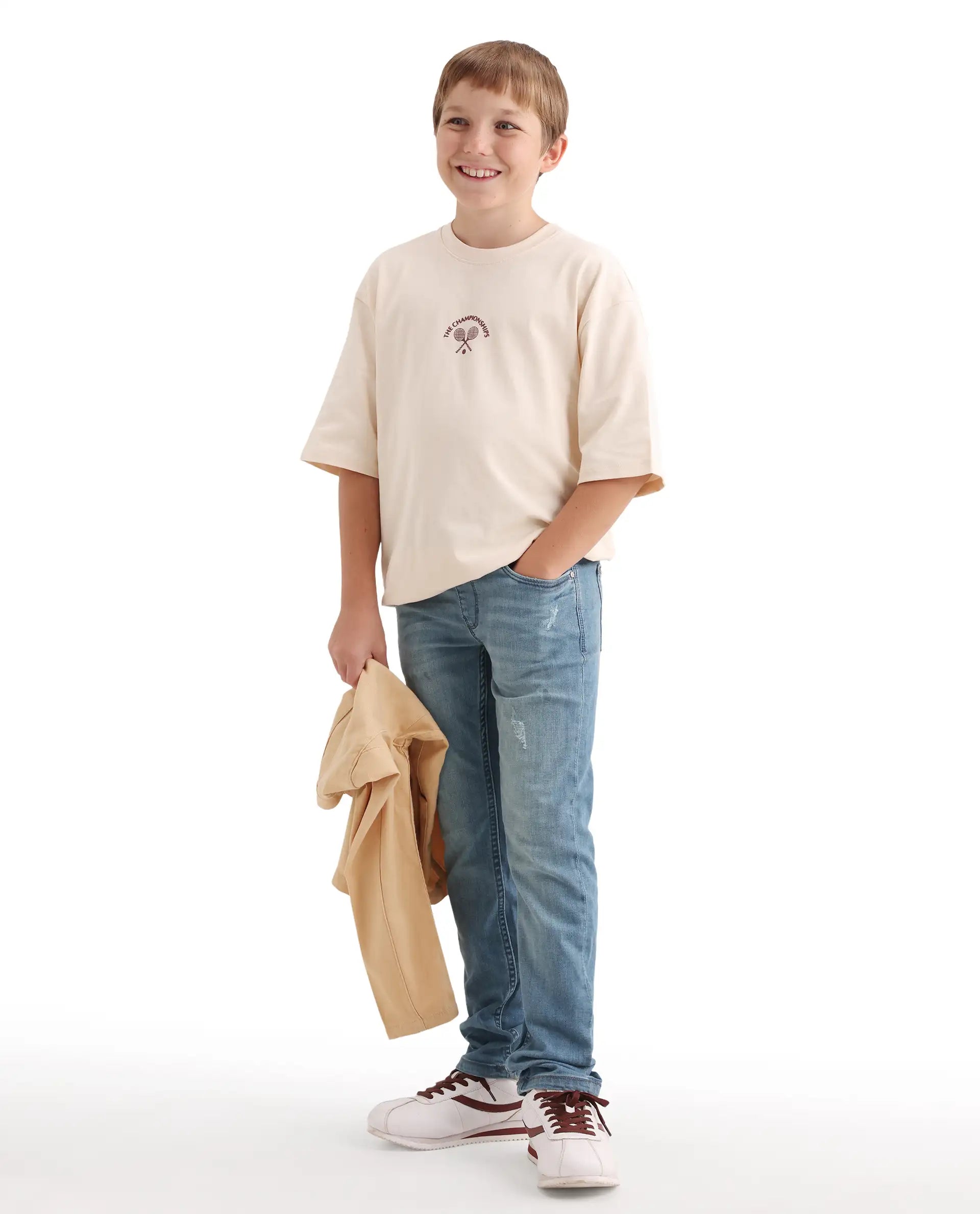 Rare Ones Kids Beck-2 Light Blue Cotton Blend Fabric Drawstring Closure Slim Fit Jeans