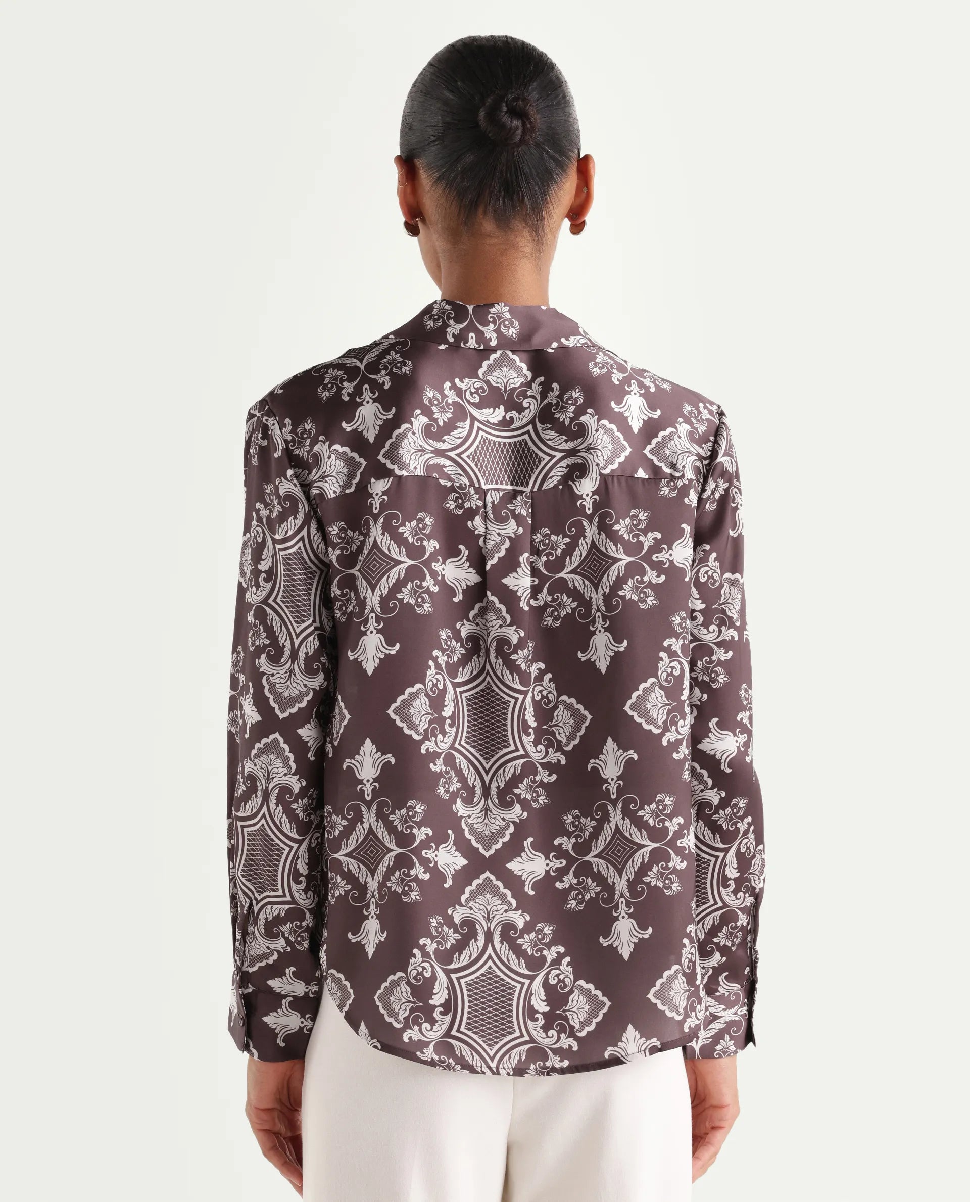 Rareism Women's Alor Brown Polyester Full Sleeve Spread Collar Relaxed Fit Printed Shirt