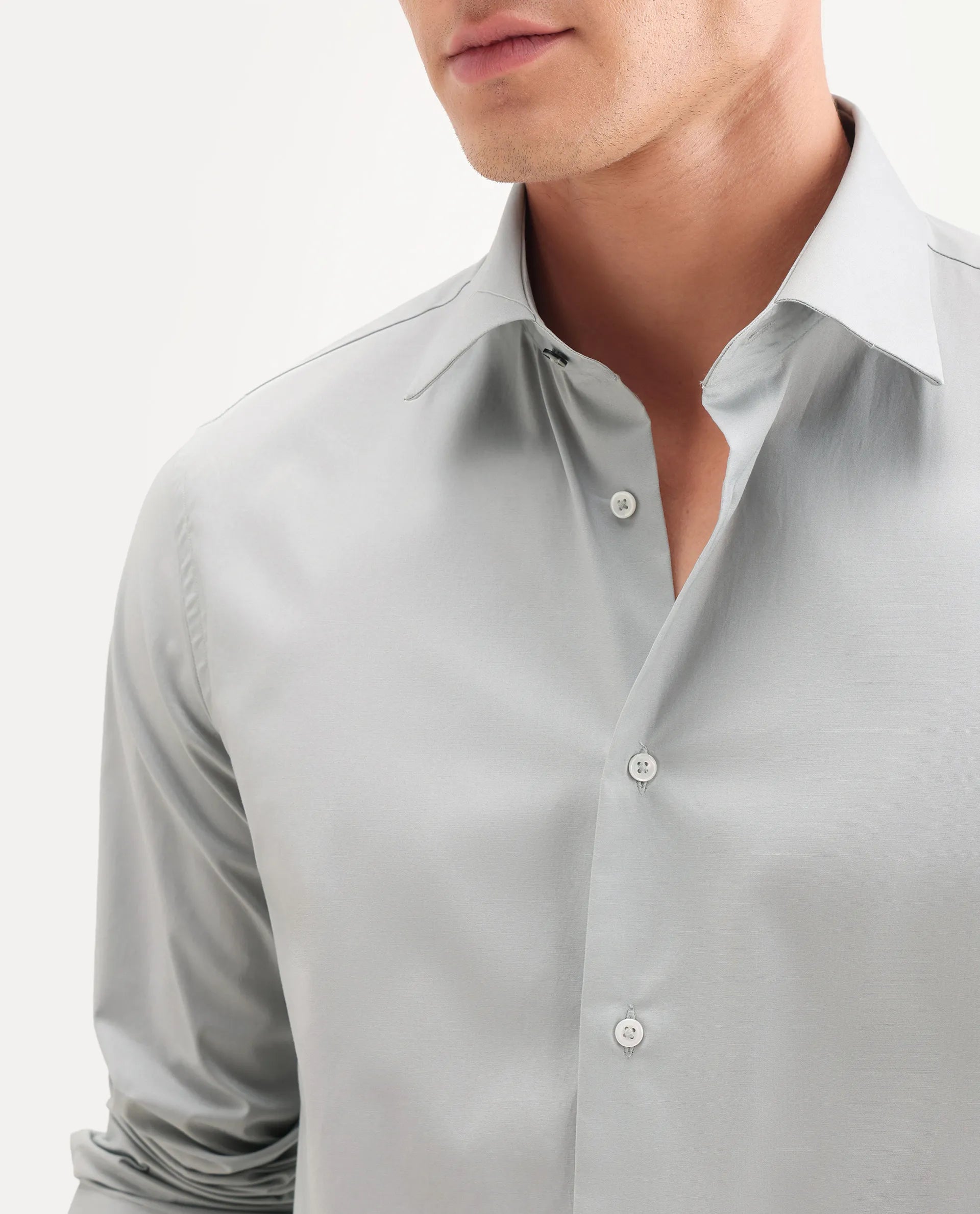 Rare Rabbit Men's Neutron-Ss26 Dusky Green Cotton Blend Full Sleeve Spread Collar Regular Fit Plain Shirt