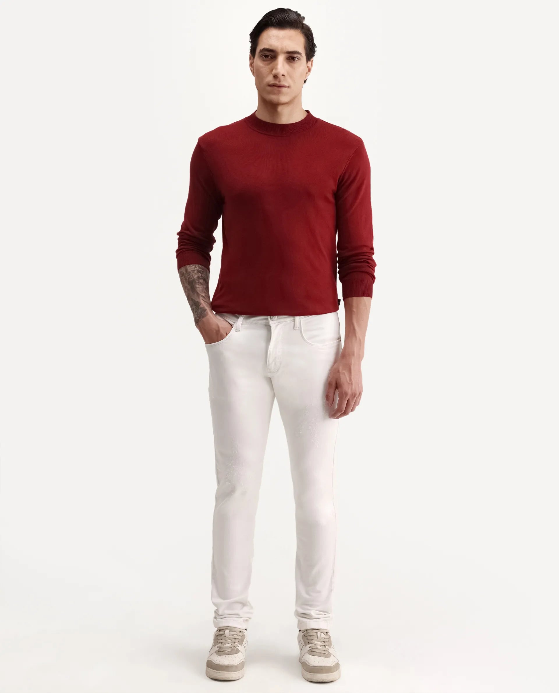 Rare Rabbit Men's Astra W White Cotton Blend Hawk Slim Fit Plain Jeans
