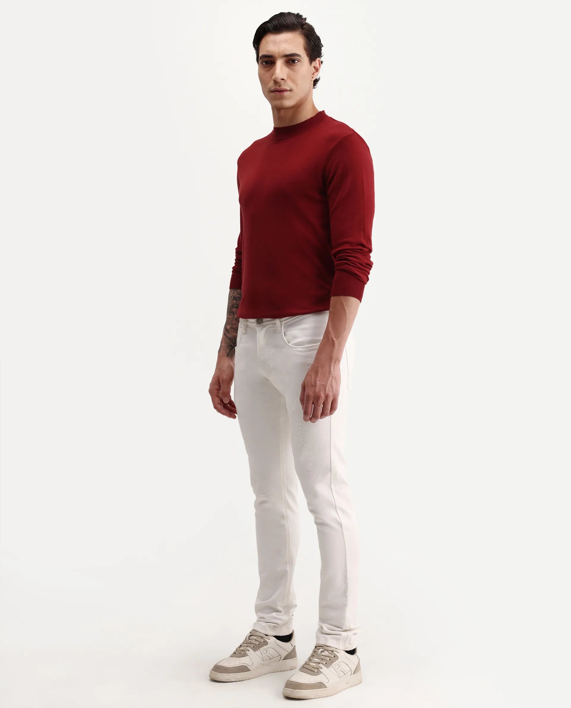 Rare Rabbit Men's Astra W White Cotton Blend Hawk Slim Fit Plain Jeans