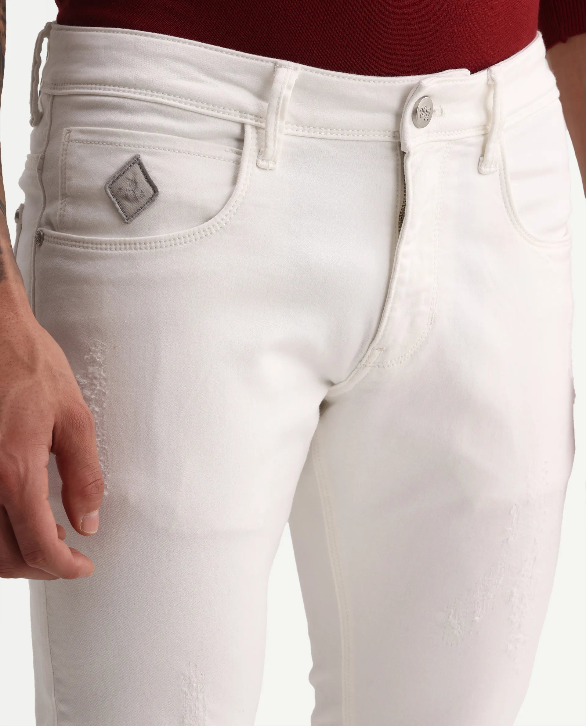 Rare Rabbit Men's Astra W White Cotton Blend Hawk Slim Fit Plain Jeans