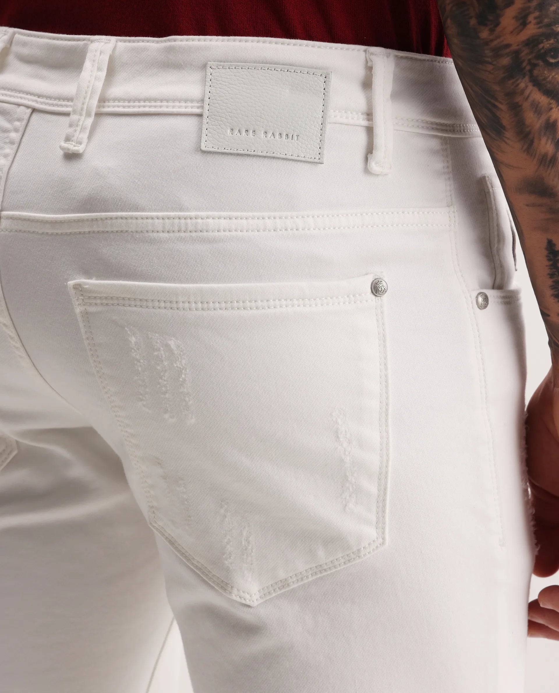 Rare Rabbit Men's Astra W White Cotton Blend Hawk Slim Fit Plain Jeans