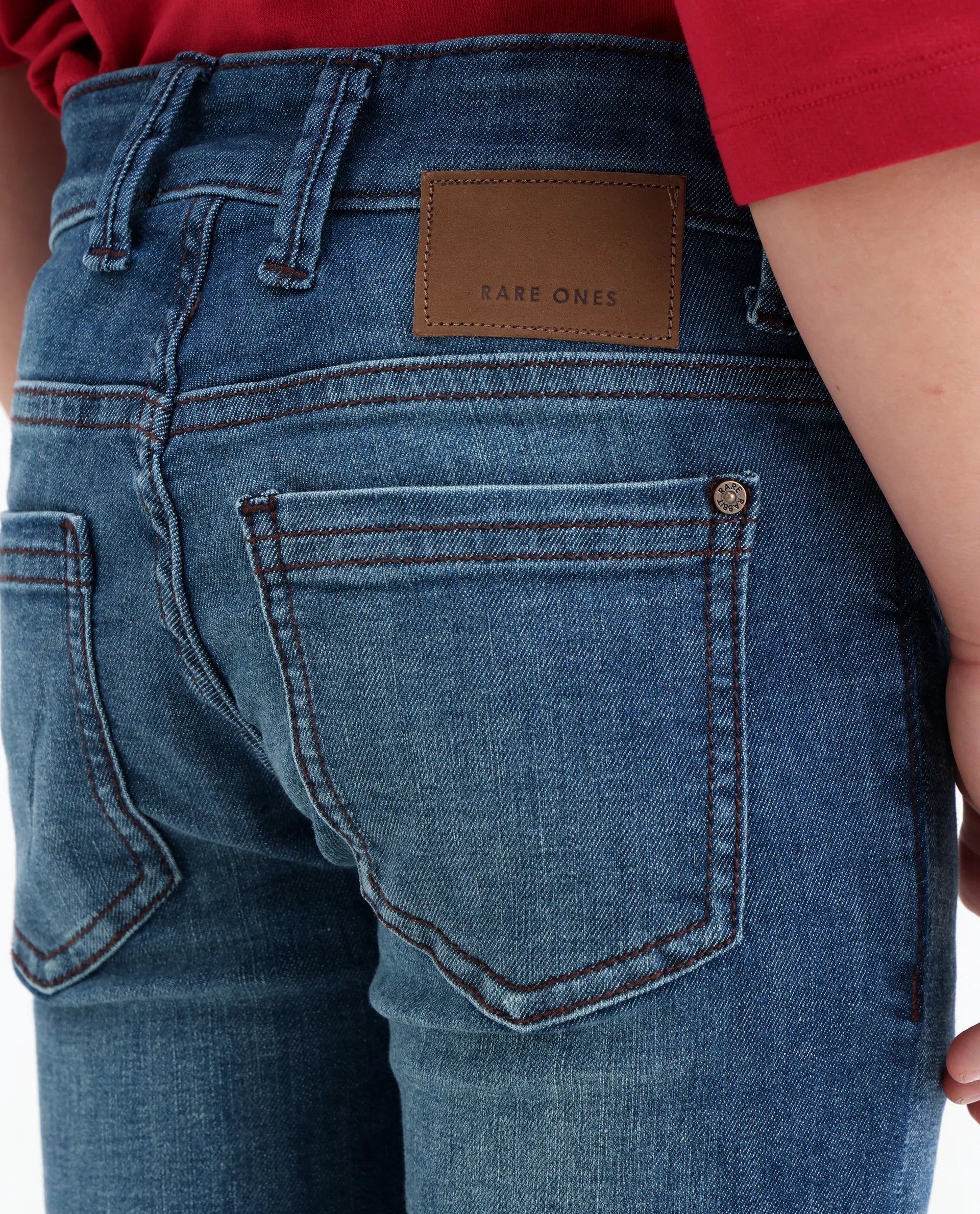 Rare Ones Kids Linus Light Blue Cotton Blend Fabric Zipper Closure Slim Fit Jeans