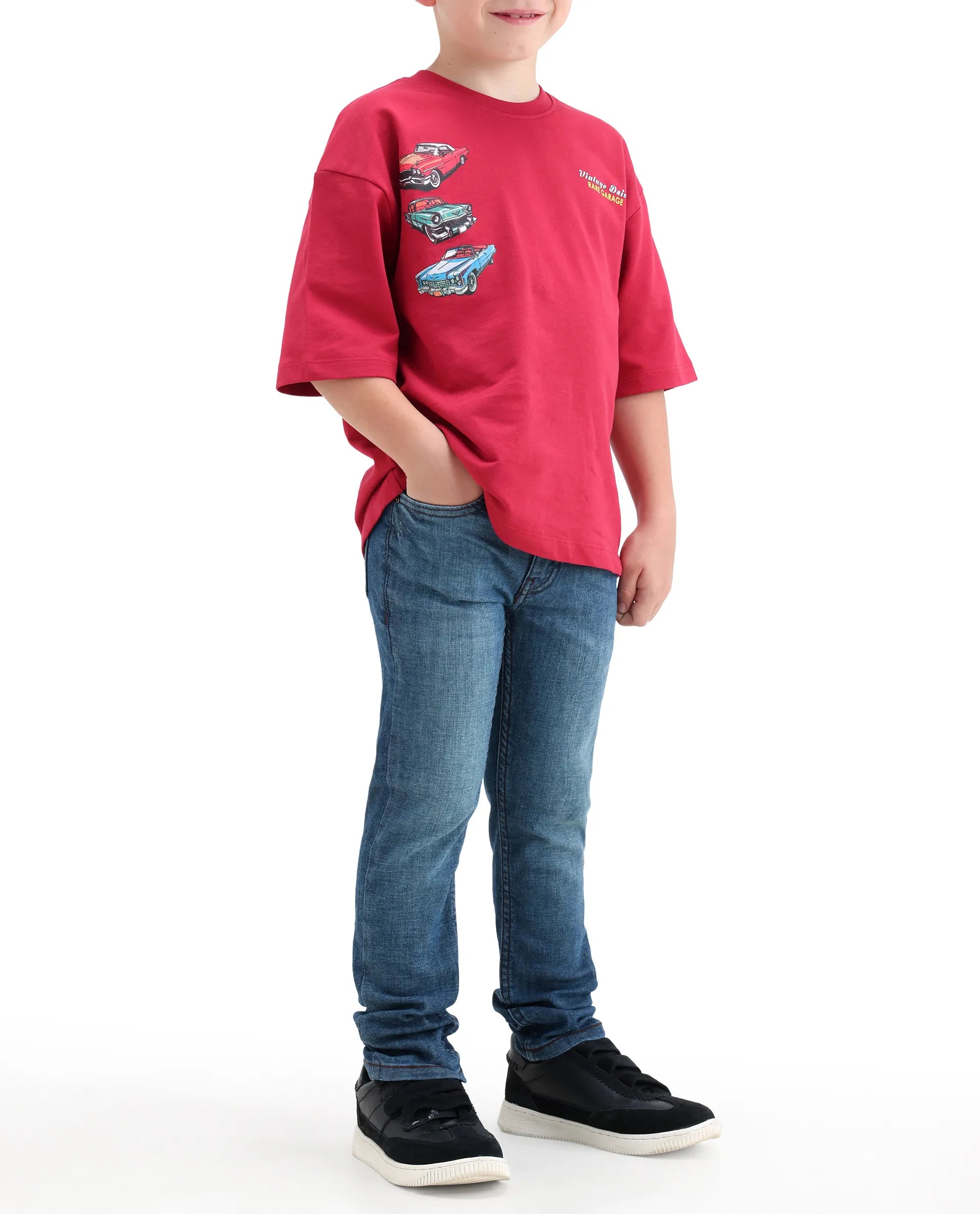 Rare Ones Kids Linus Light Blue Cotton Blend Fabric Zipper Closure Slim Fit Jeans